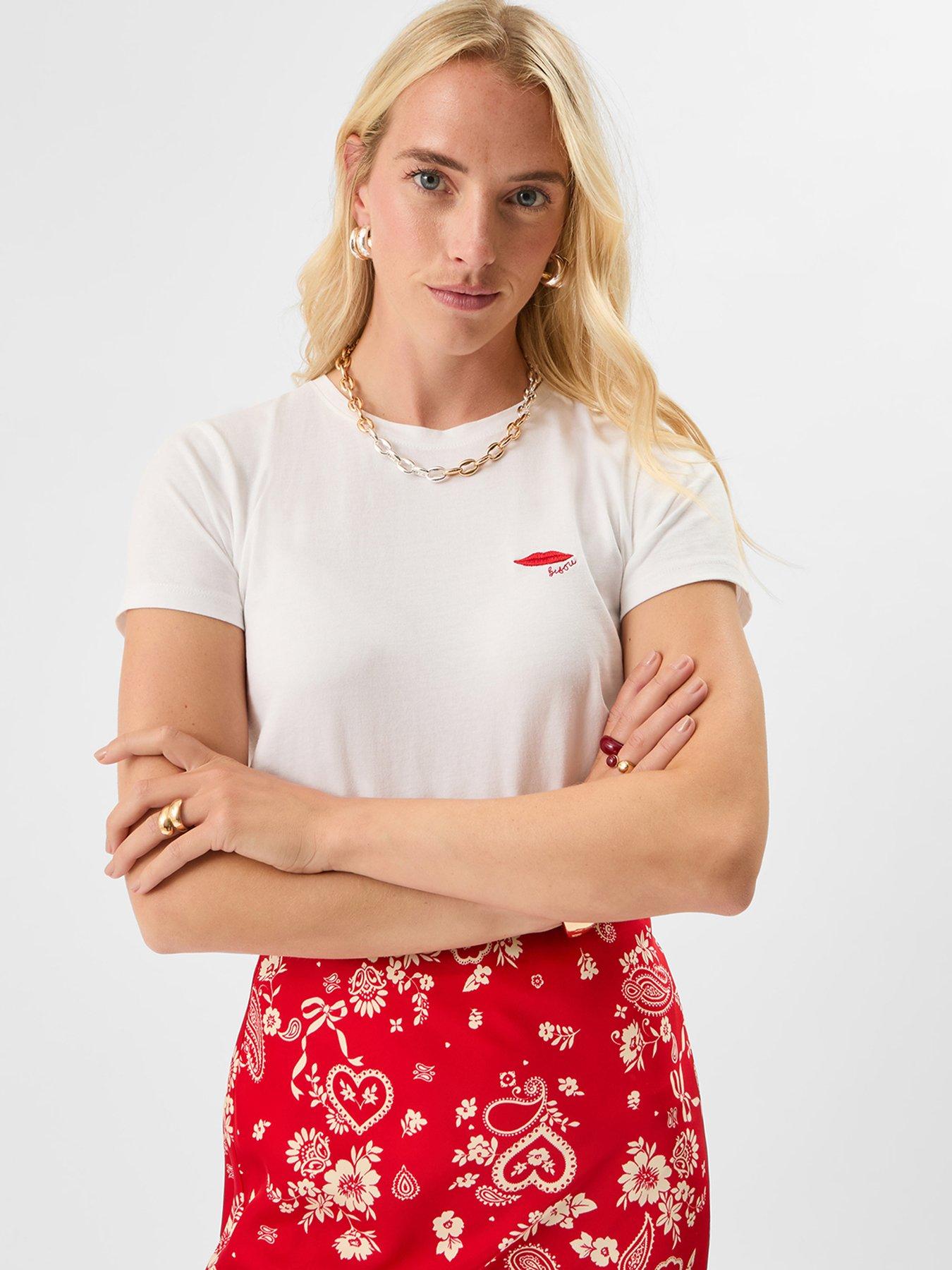 Accessorize T-Shirt With Lip Embroidery - White