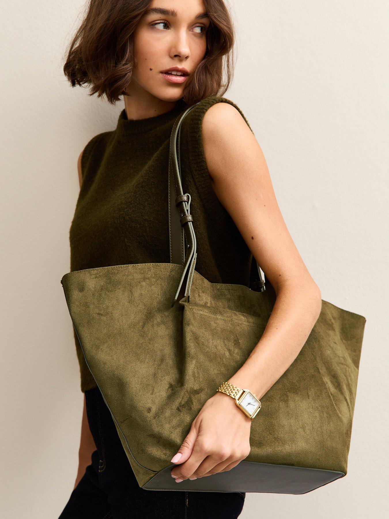 New Look Perth Pinch Suedette Tote - Green
