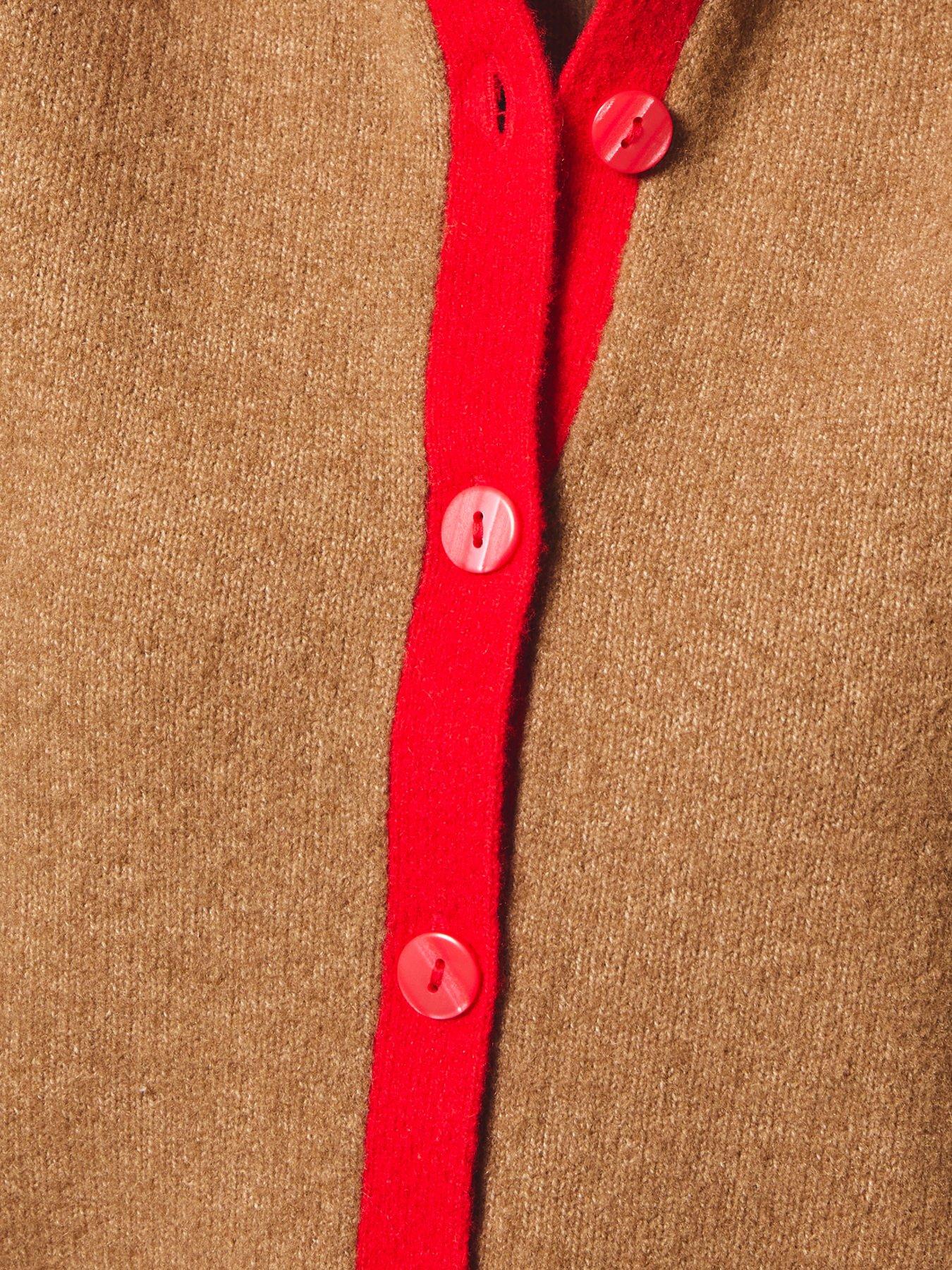 Image 5 of 5 of New Look Camel Red And Blue Trim Colour Block Cardigan