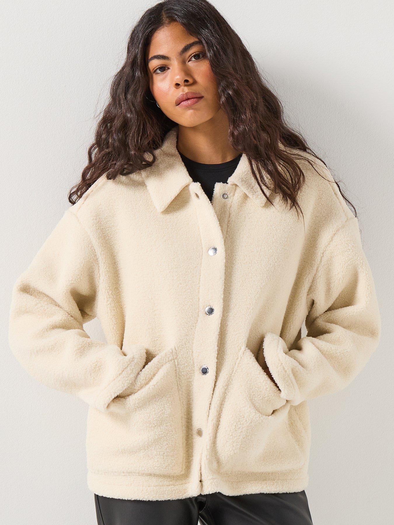Barbour International Rae Fleece Overshirt, White, Size 14, Women