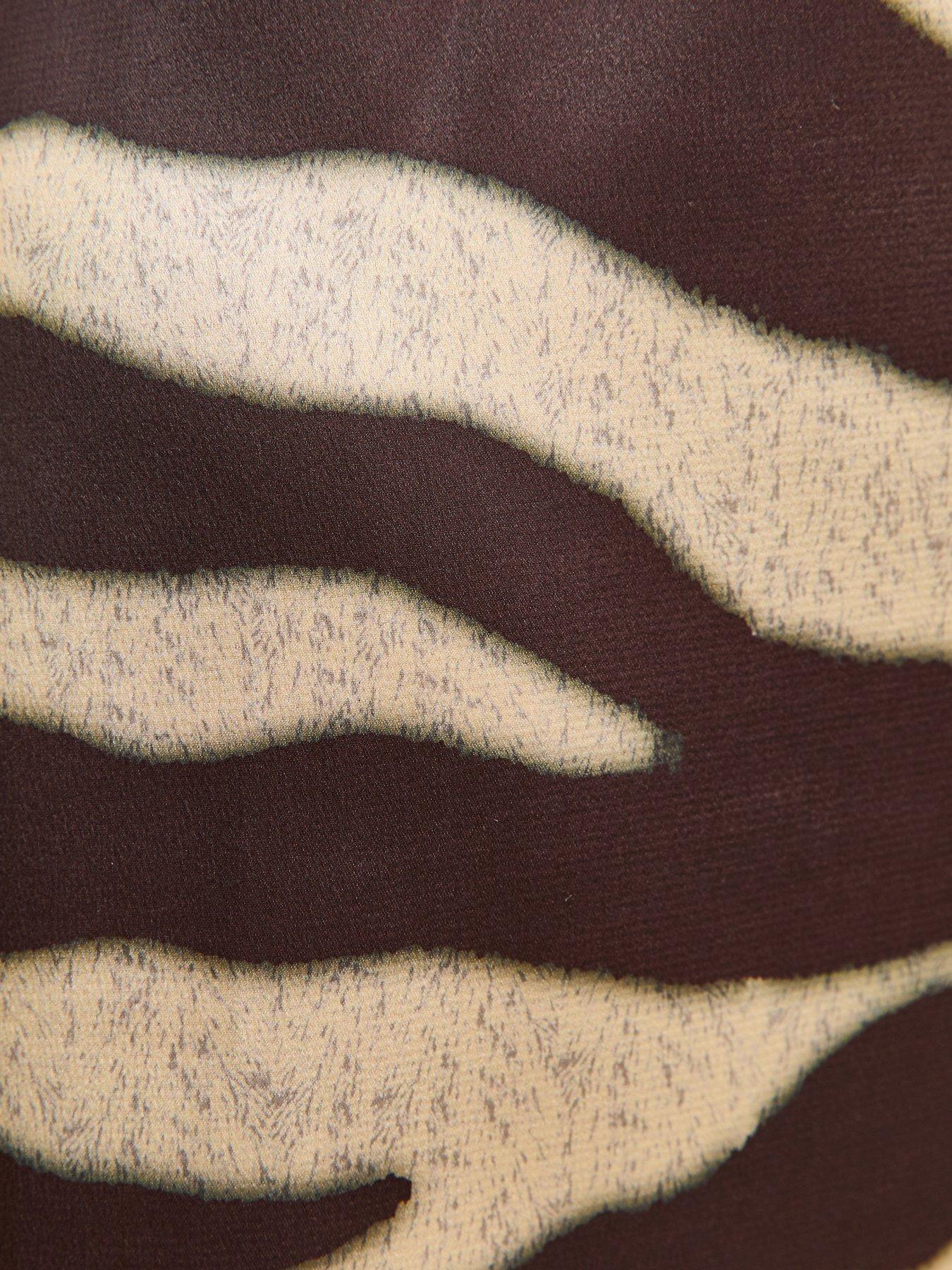 Image 5 of 5 of New Look Zebra Print Satin Wrap Midi Dress - Brown