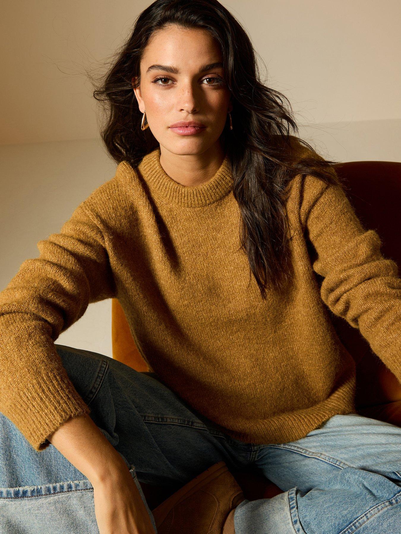 New Look Dark Yellow Crew Neck Oversized Textured Knit Jumper