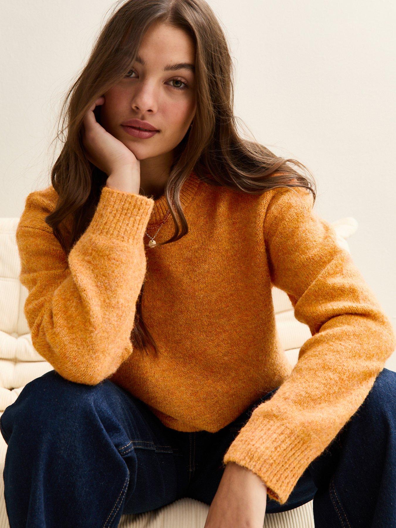 Image 1 of 5 of New Look Crew Neck Textured Knit Oversized Jumper - Orange