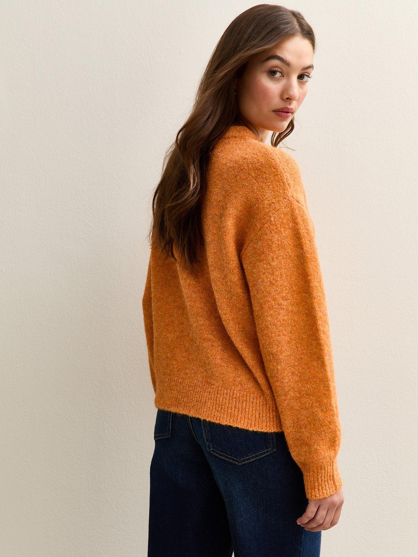 Image 2 of 5 of New Look Crew Neck Textured Knit Oversized Jumper - Orange