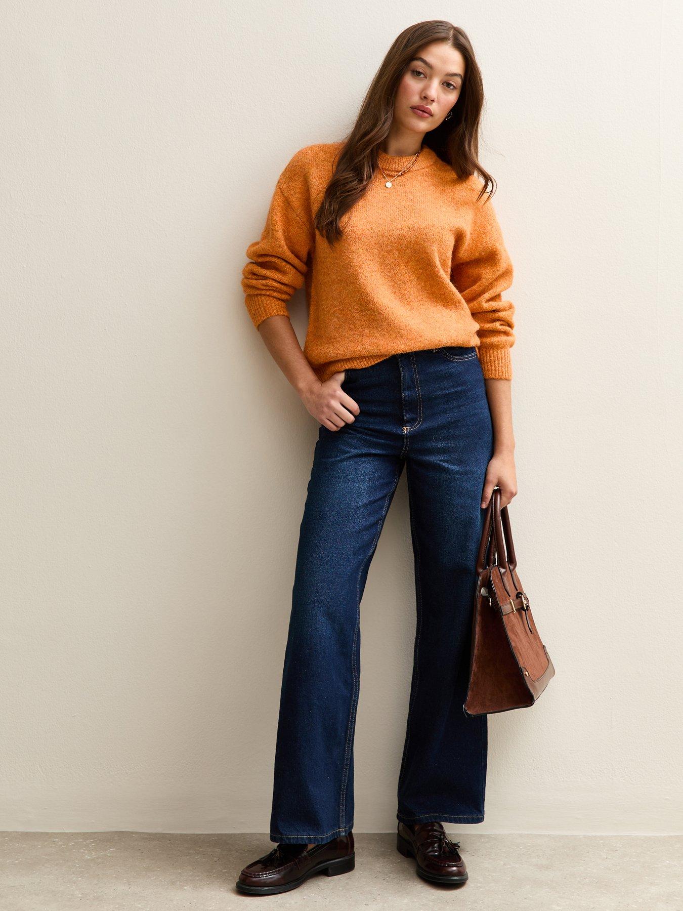 Image 3 of 5 of New Look Crew Neck Textured Knit Oversized Jumper - Orange