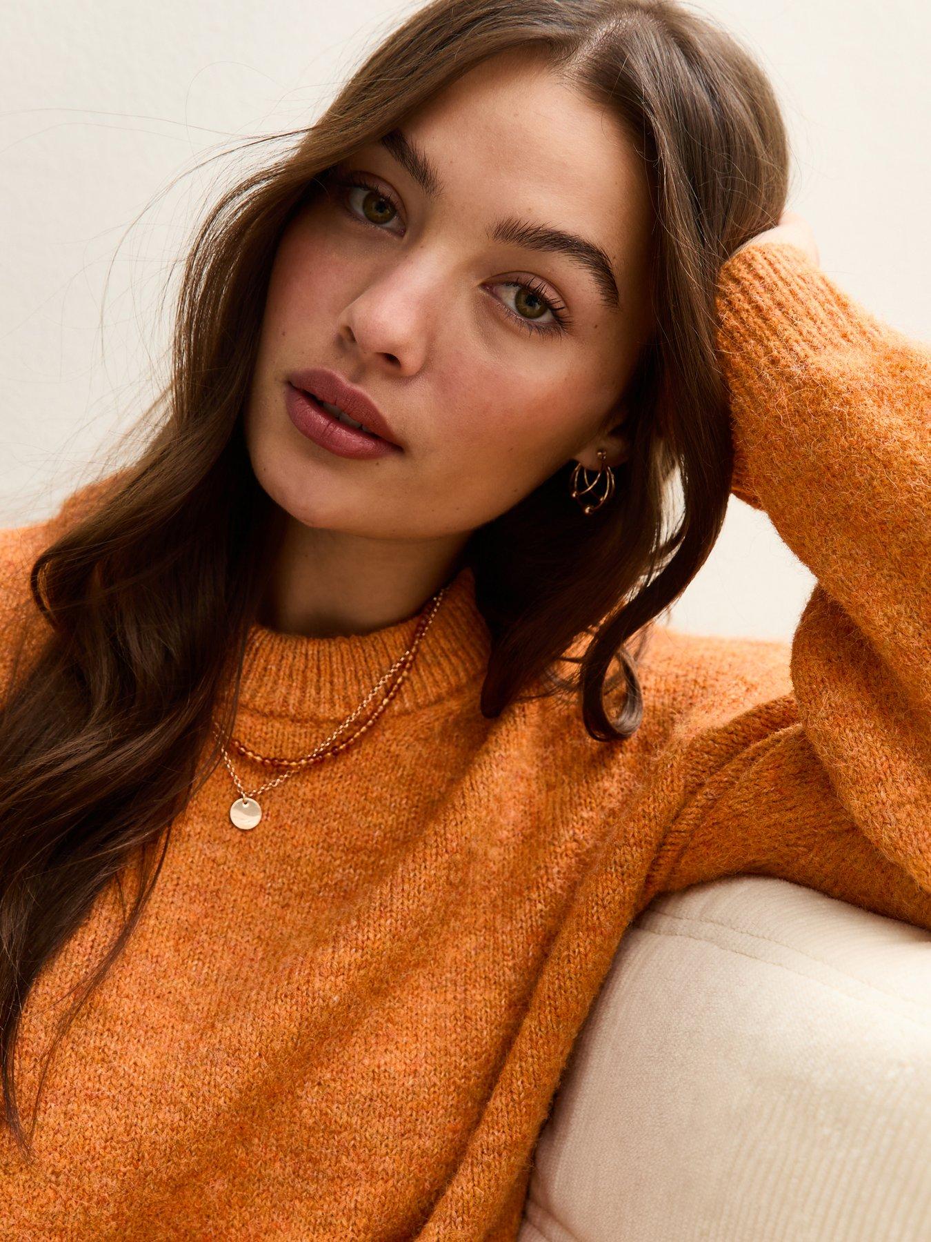 Image 4 of 5 of New Look Crew Neck Textured Knit Oversized Jumper - Orange