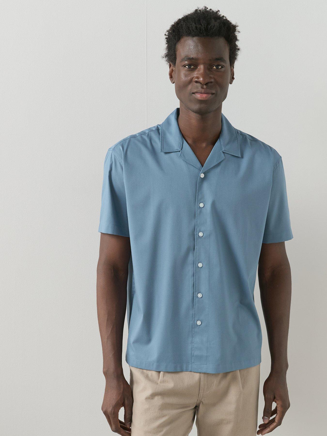 The Very Collection Pure Cotton Short Sleeve Button Through Shirt - Blue