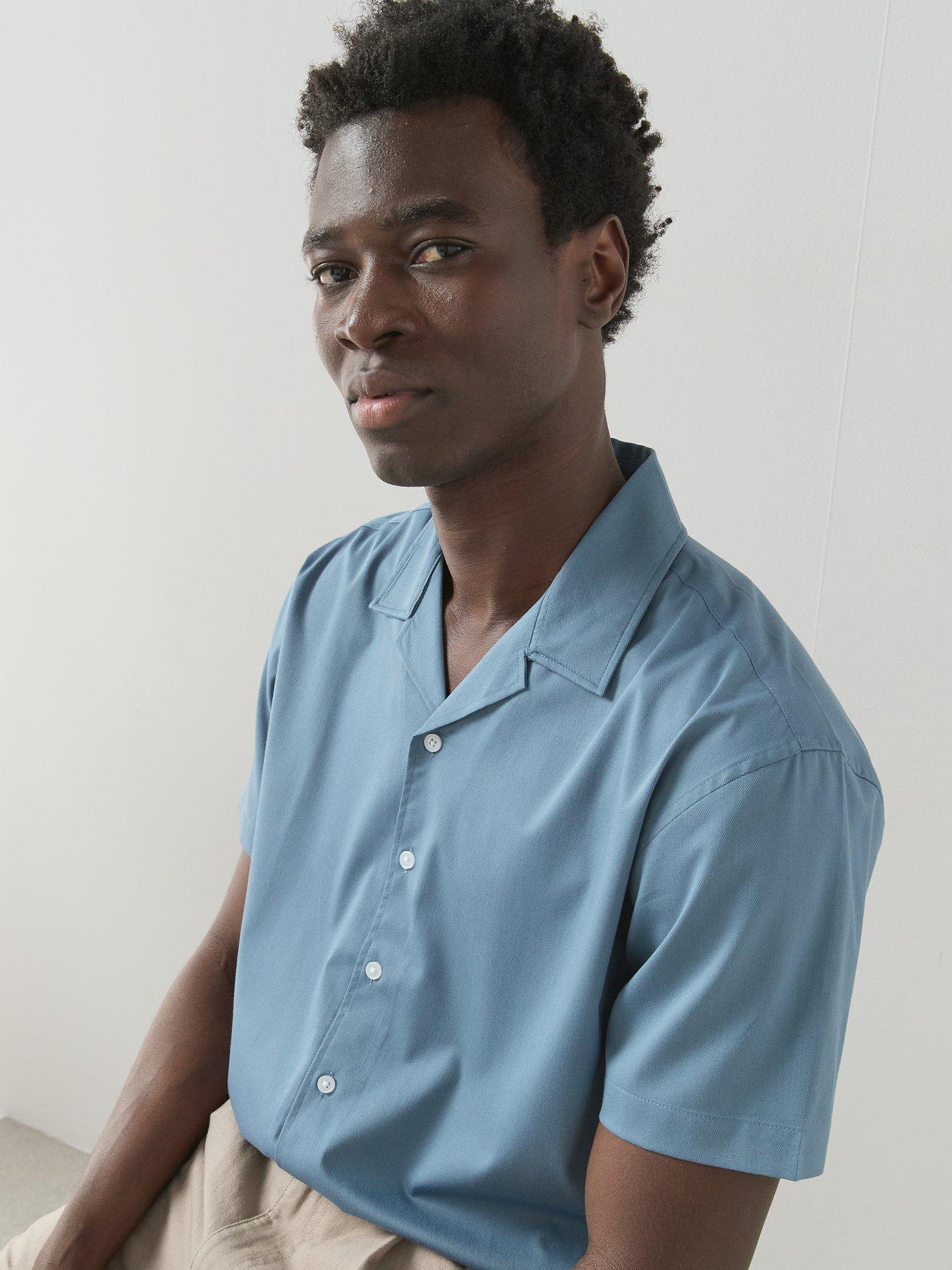 Image 4 of 6 of The Very Collection Pure Cotton Short Sleeve Button Through Shirt - Blue
