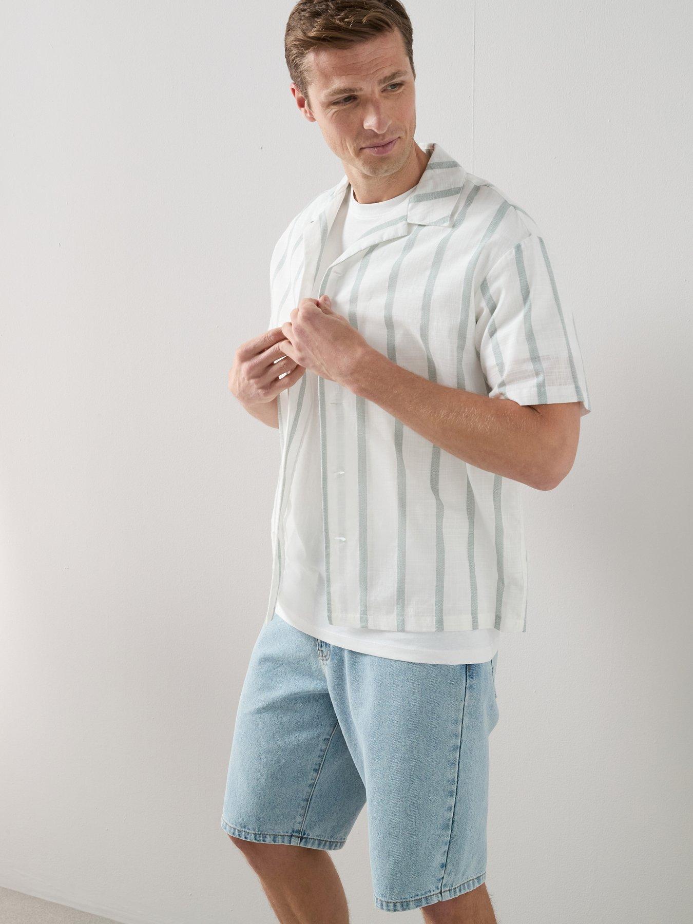 The Very Collection: Pure Cotton Boxy Fit Striped Shirt - Light Green