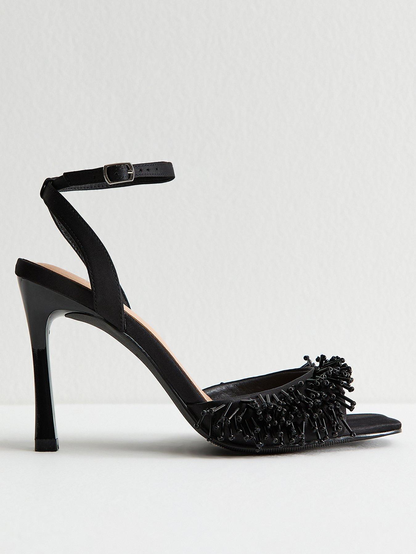 New Look Black Satin Beaded Strap Stiletto Sandals