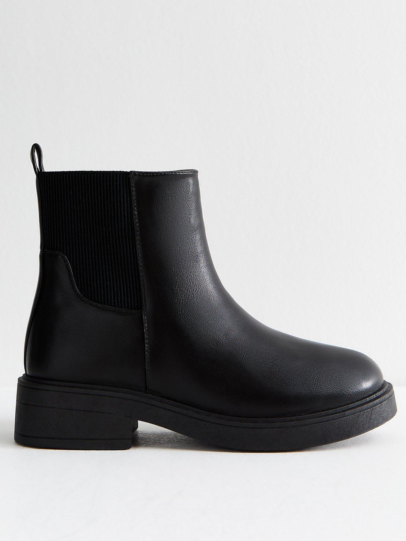 New Look Wide Fit Black Faux Leather Chunky Sole Chelsea Ankle Boots