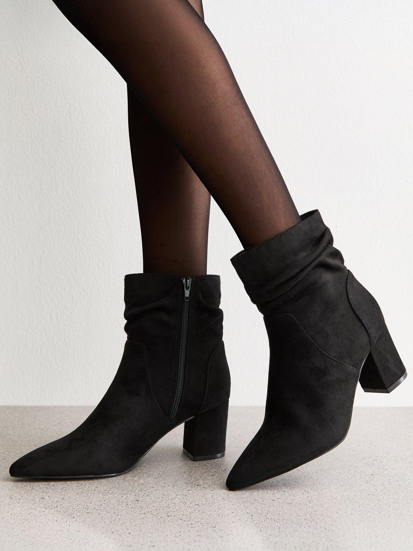 New Look: Ruched Point Block Heel Boots - Black