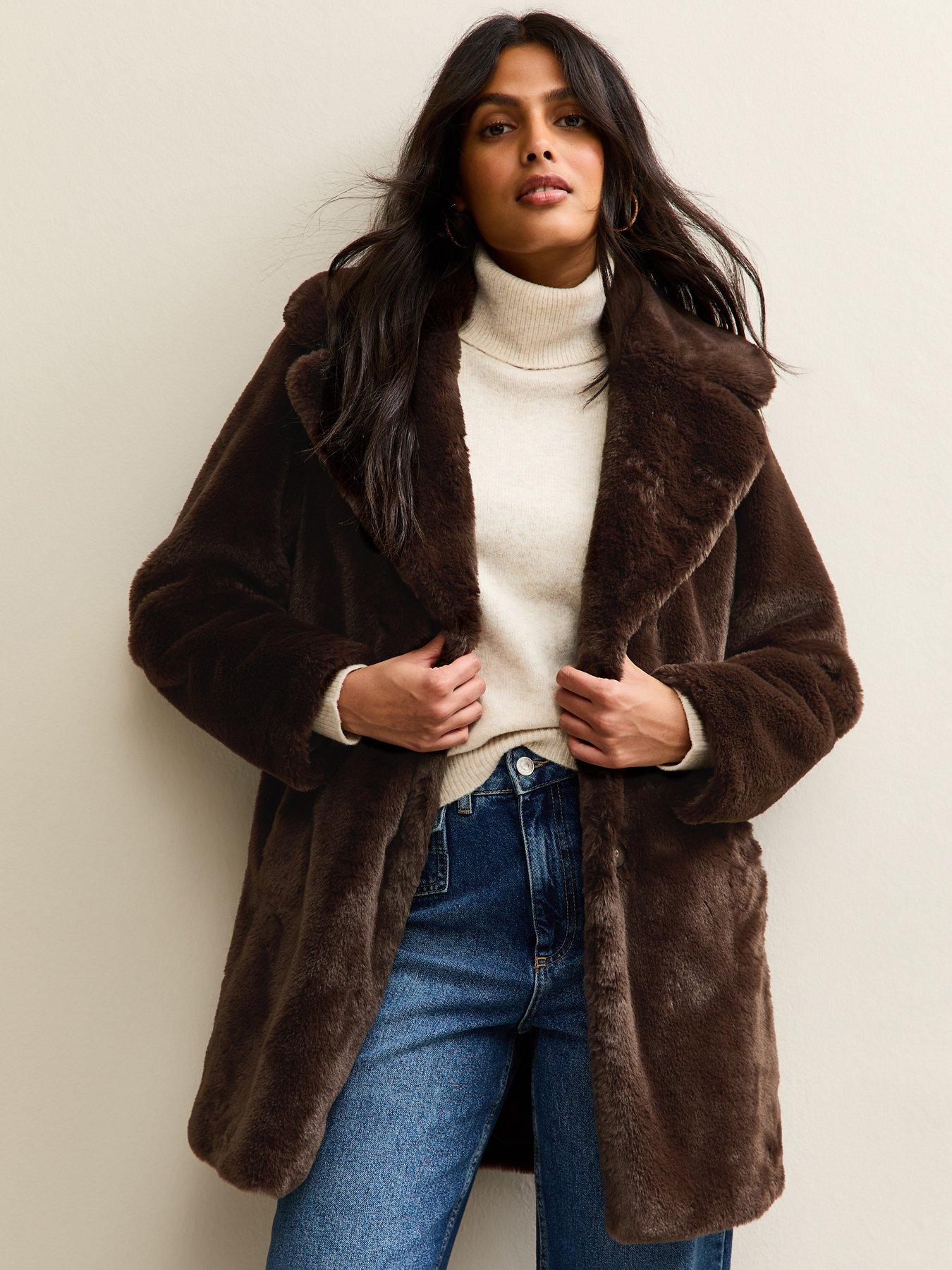 New Look Brown Faux Fur Midi Coat
