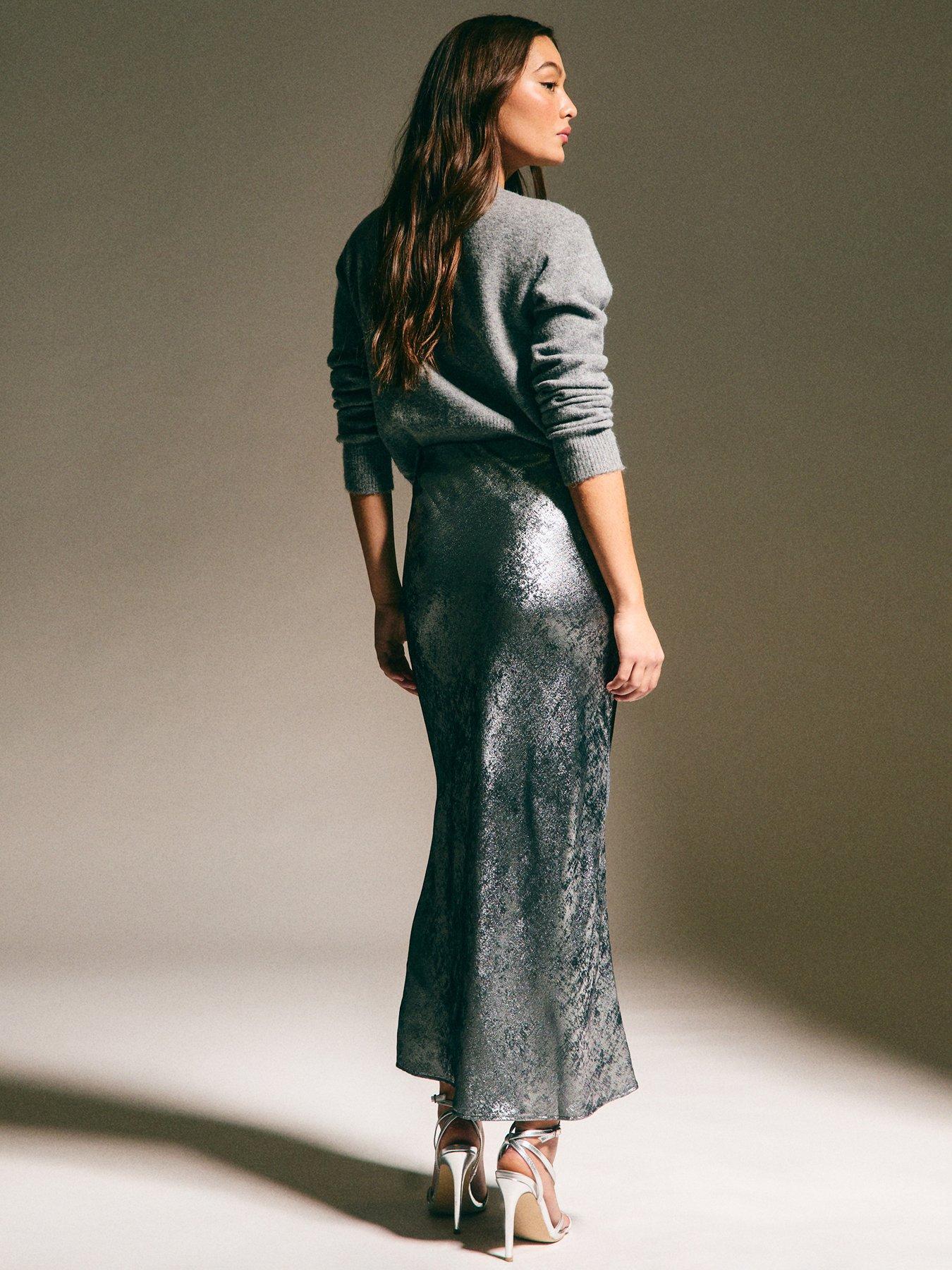 New Look Metallic Bias Cut Midi Skirt - Silver | Very