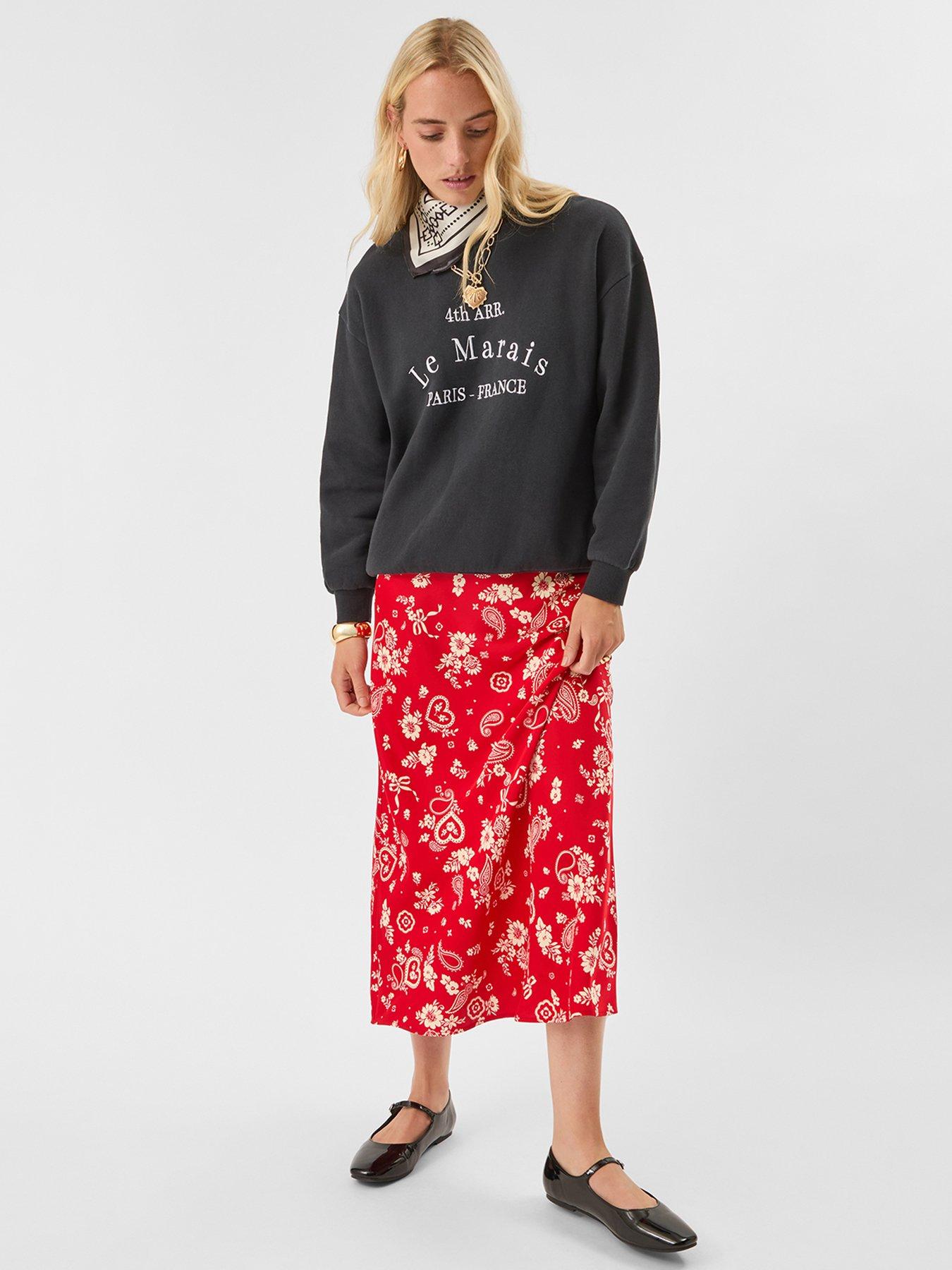 Accessorize Paisley Satin Slip Skirt - Red