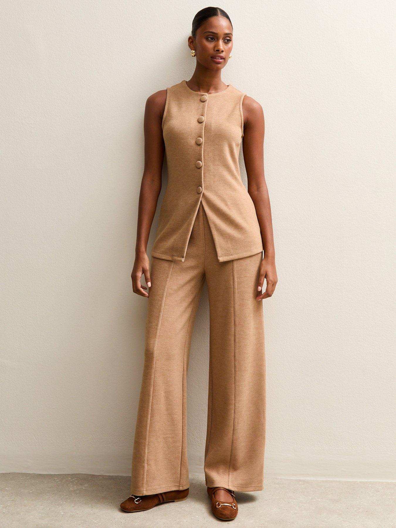 New Look Camel Soft Touch Compact Wide Leg Trouser