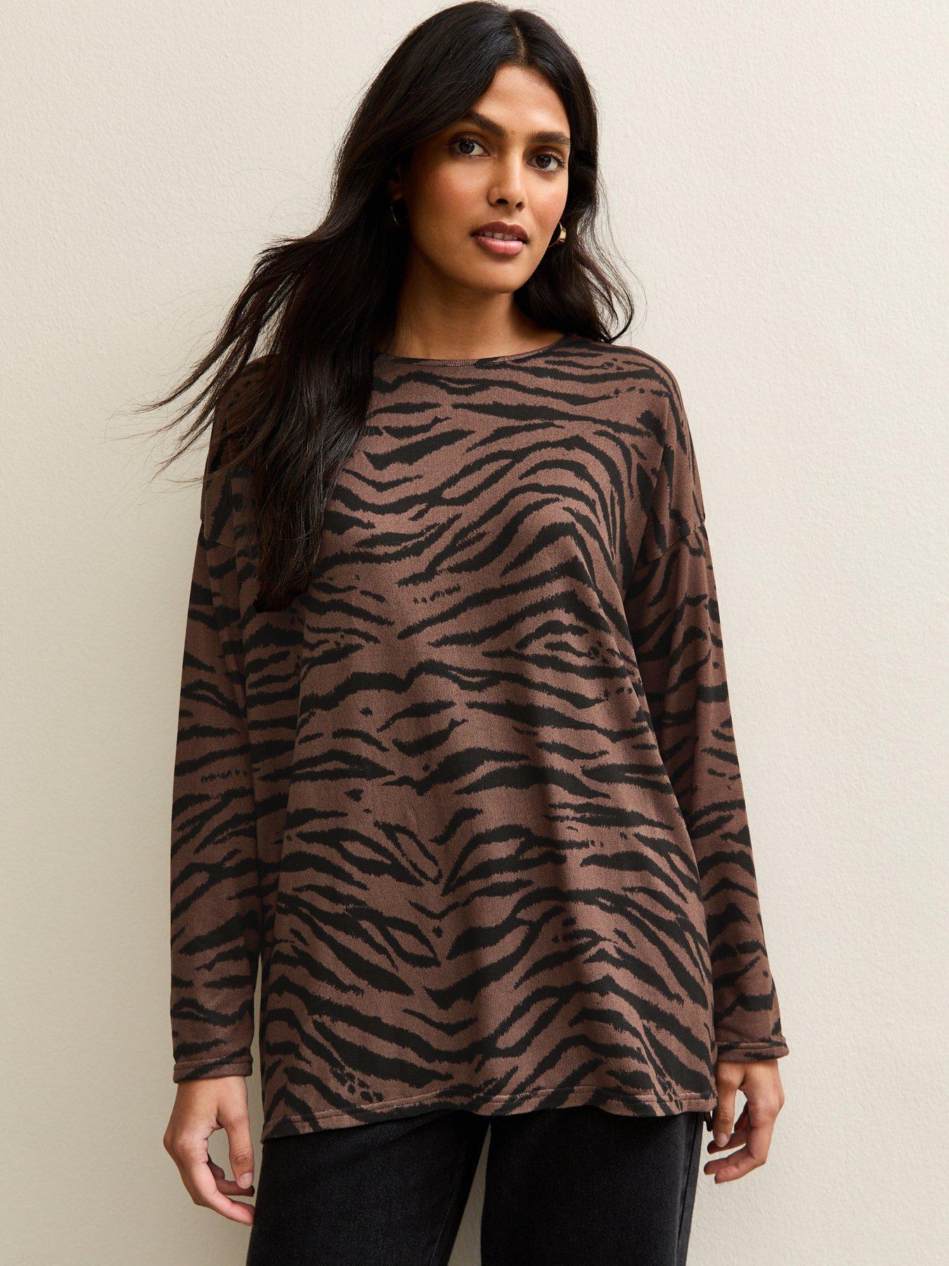 New Look Soft Touch Tiger Print Top - Brown