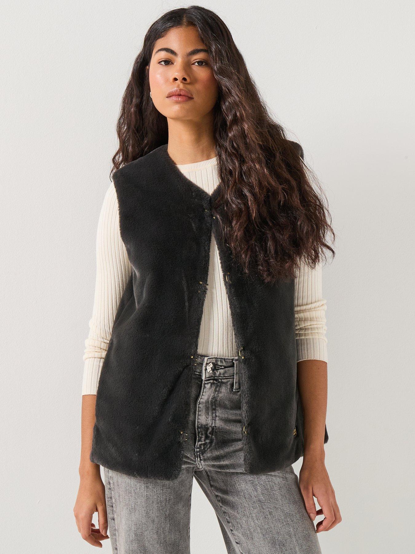 Barbour International Mialn Fur Gilet- Black, Black, Size 16, Women