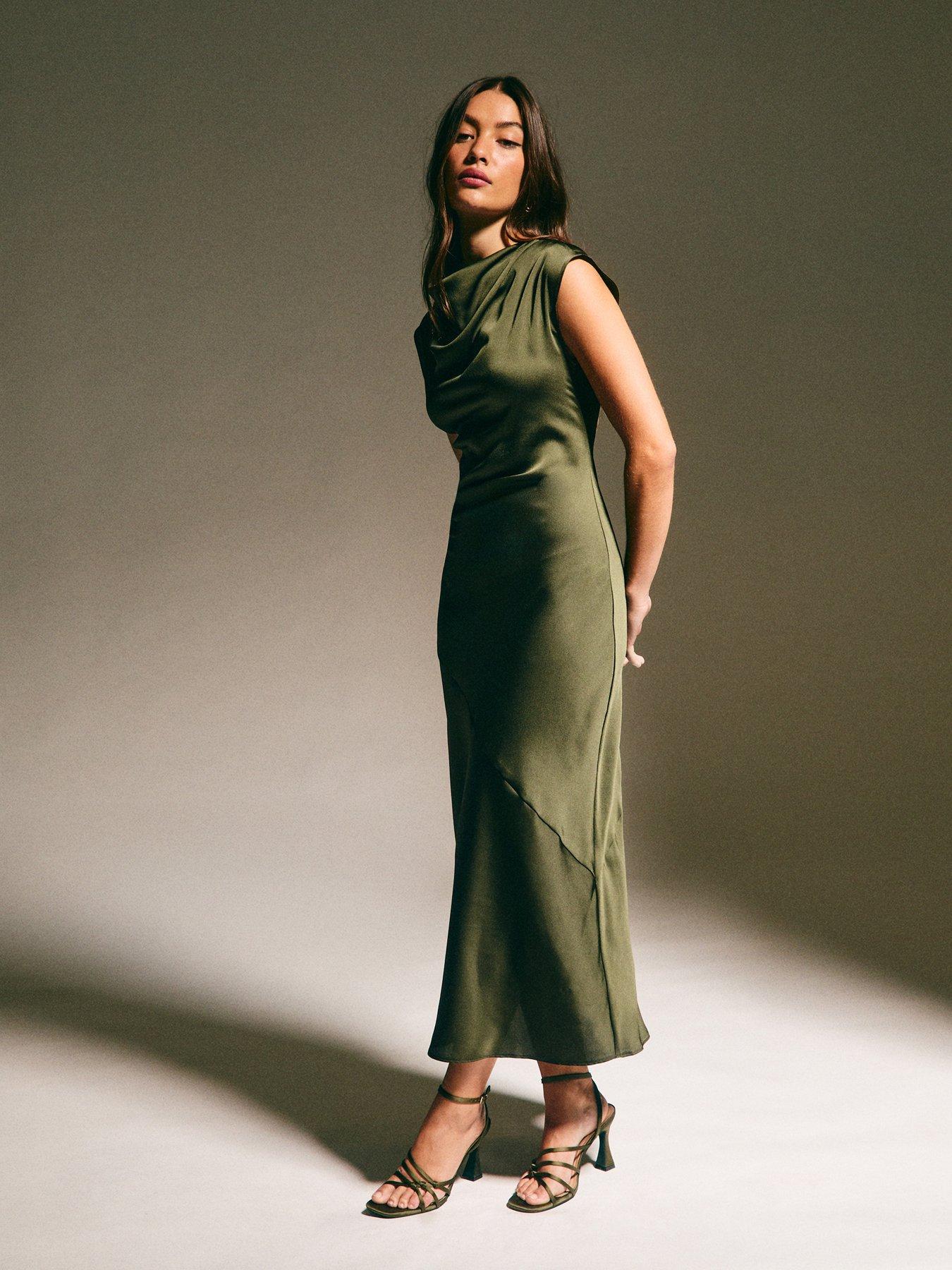 ashro green dress Rent Nobody's Child Green Satin Cowl Neck Trixie Midi Dress main image 1