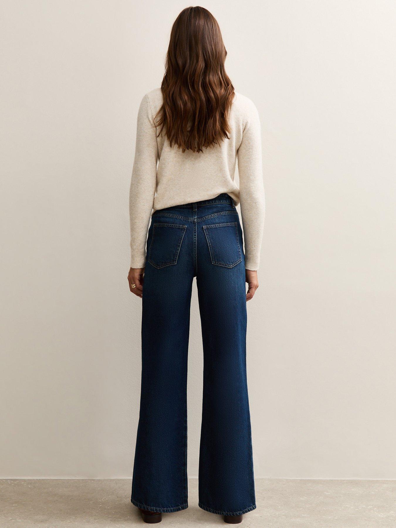 Image 2 of 6 of New Look Dark Blue Crossover Fly Wide Leg Jeans