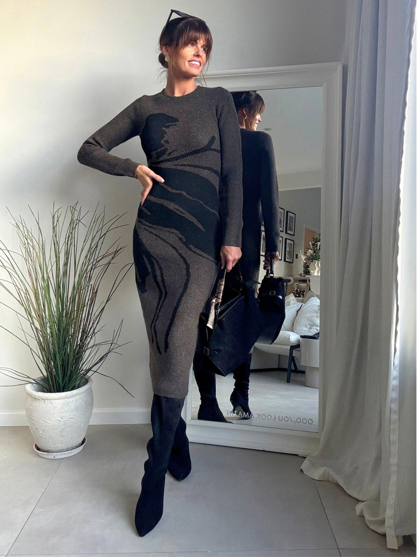 Style Cheat Floral Jacquard Knitted Shift Dress - Brown