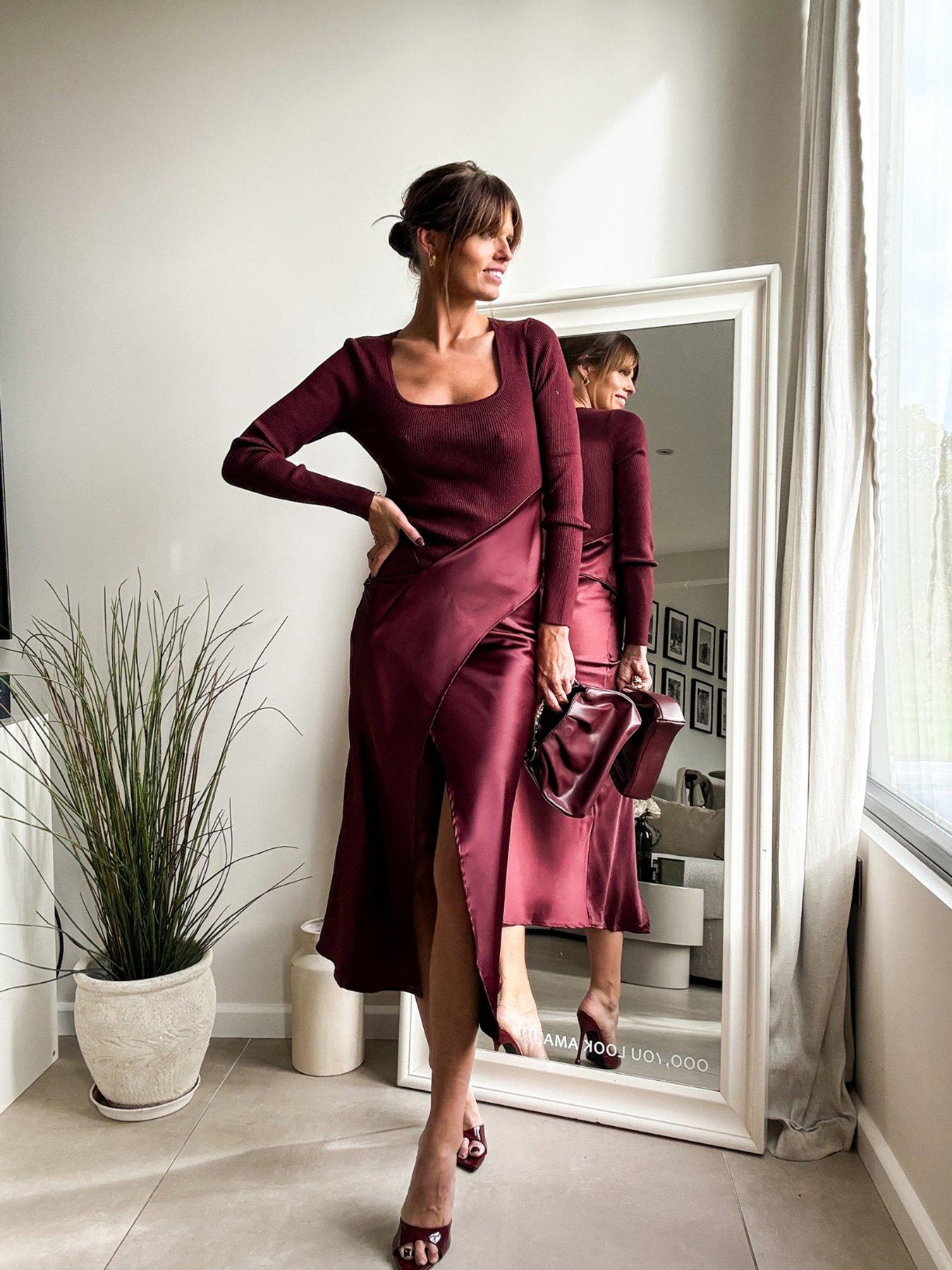 trendy knee length dresses for women Womens A-Line Knee-Length Crew Neck Long Sleeve Latin Dress with Lace   DANCEYM