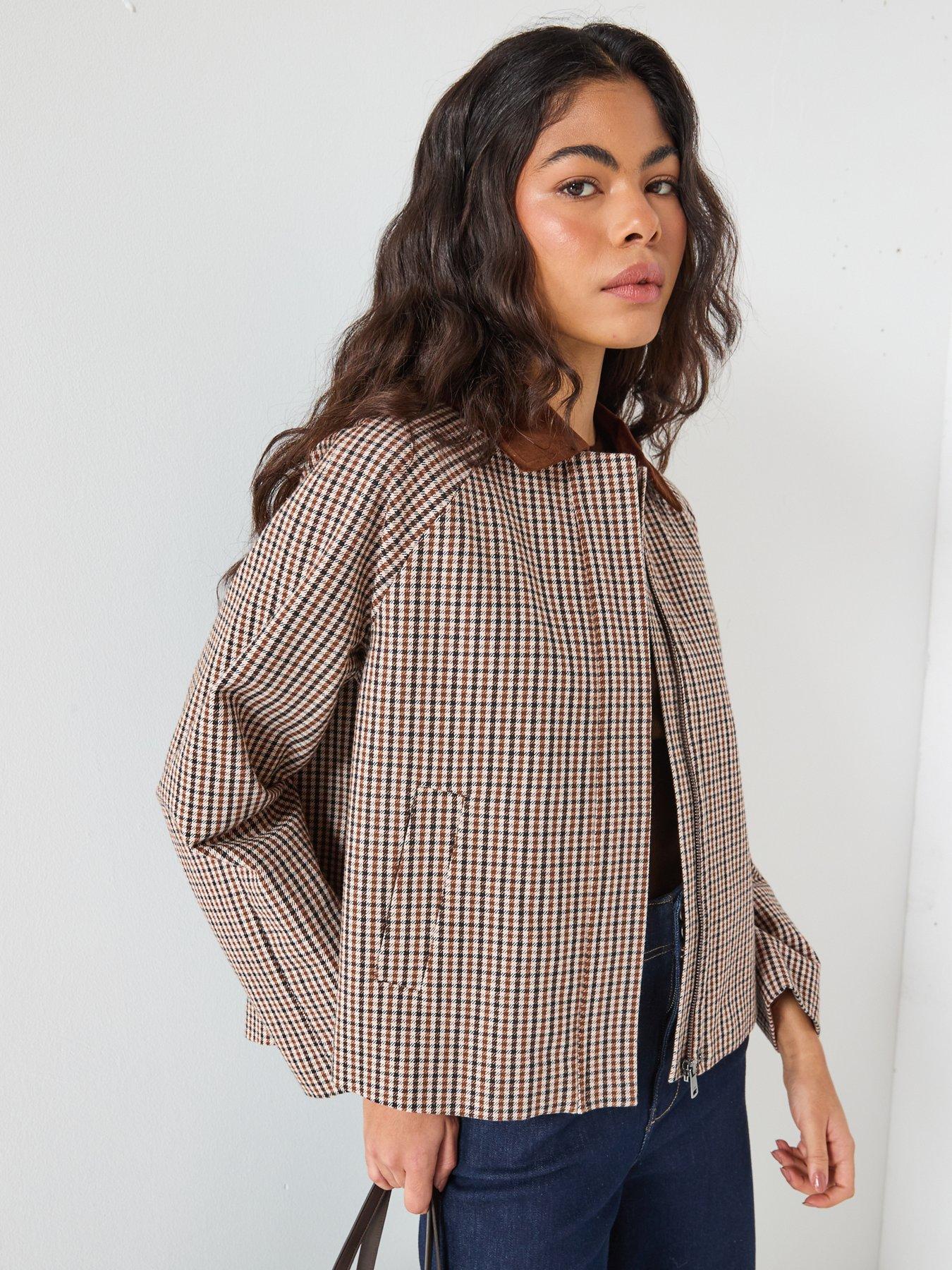 Image 4 of 6 of Only Check Jacket - Brown