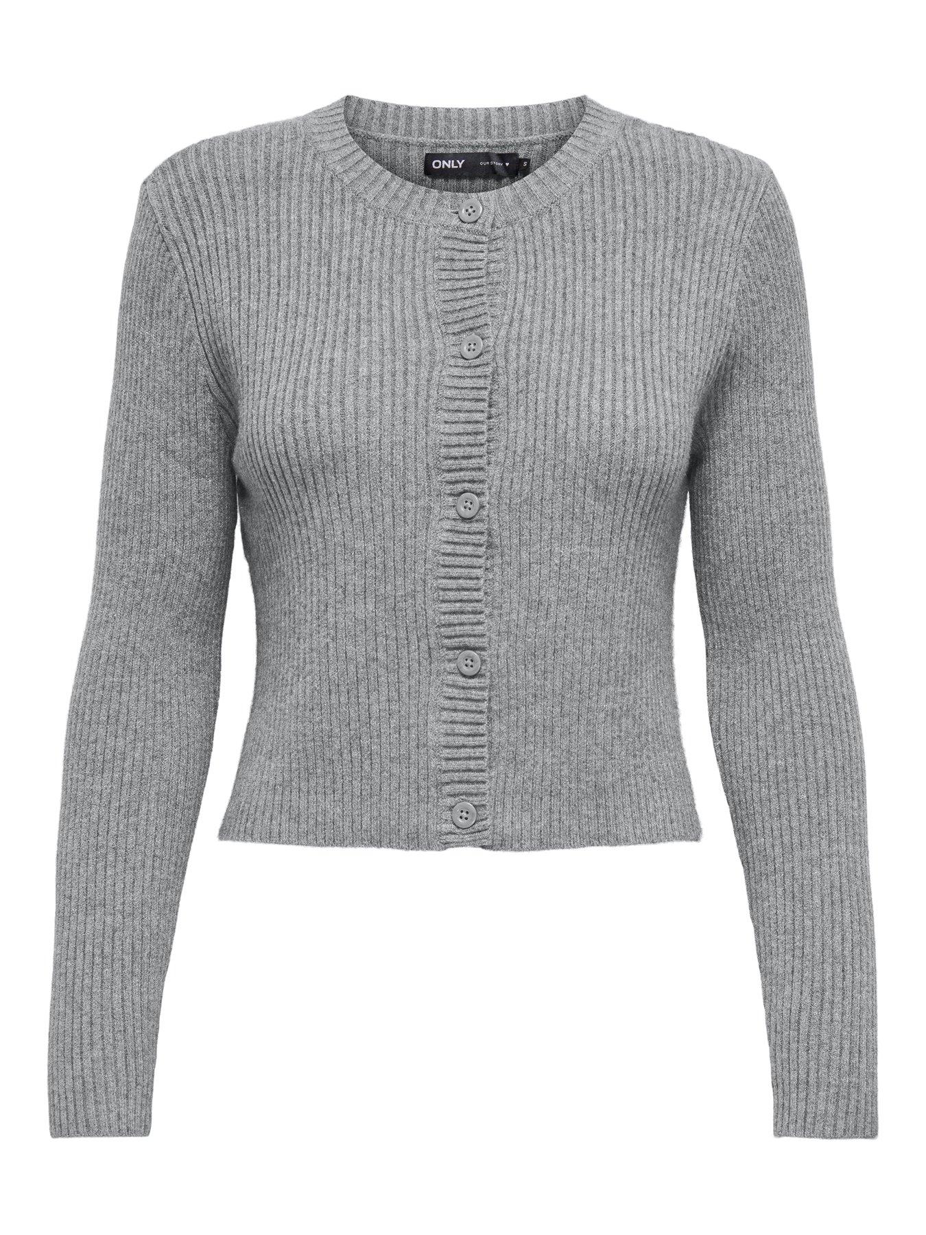 Image 2 of 4 of Only Long Sleeve Button Down Rib Knit Cardigan - Grey
