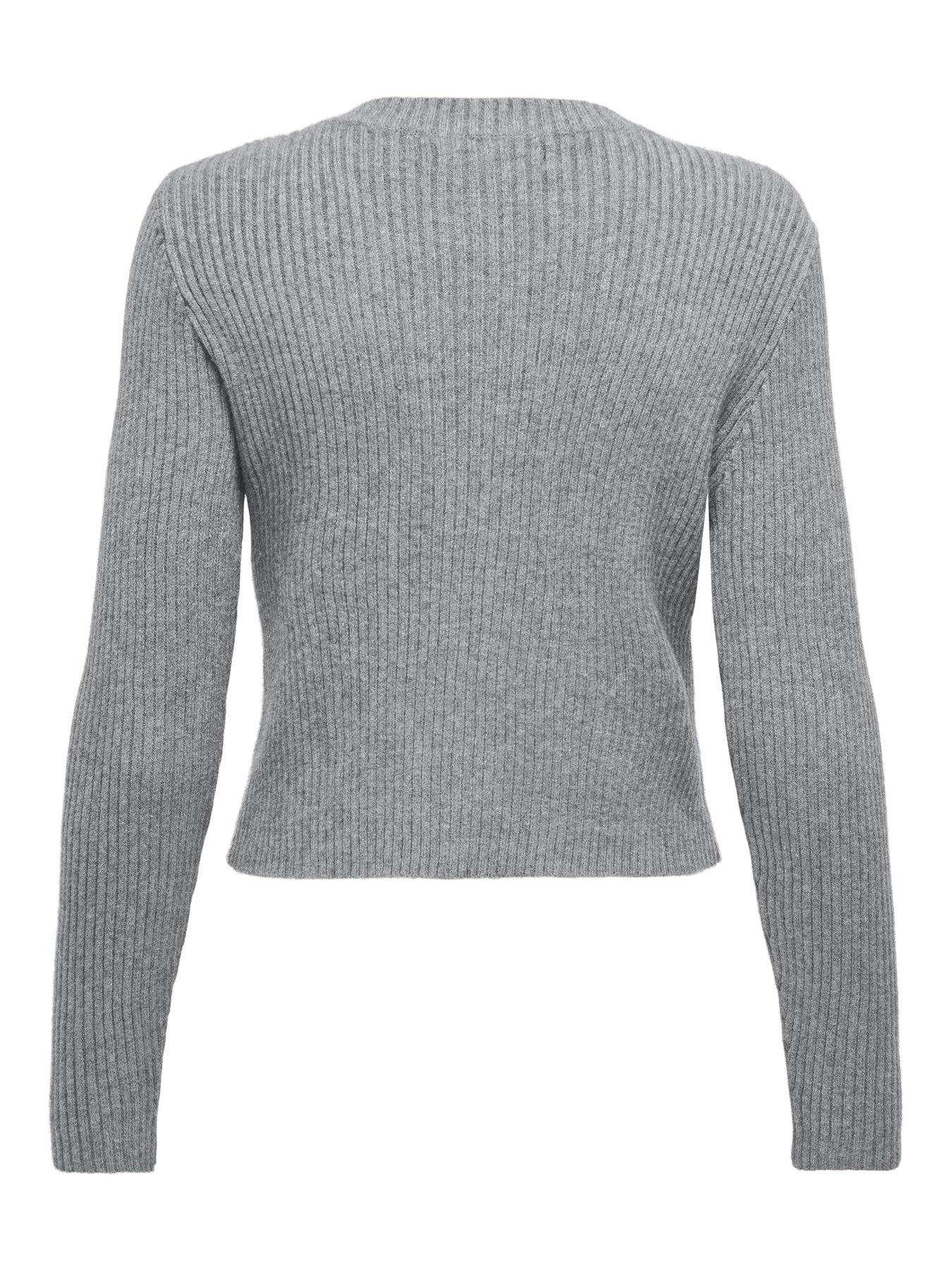 Image 4 of 4 of Only Long Sleeve Button Down Rib Knit Cardigan - Grey