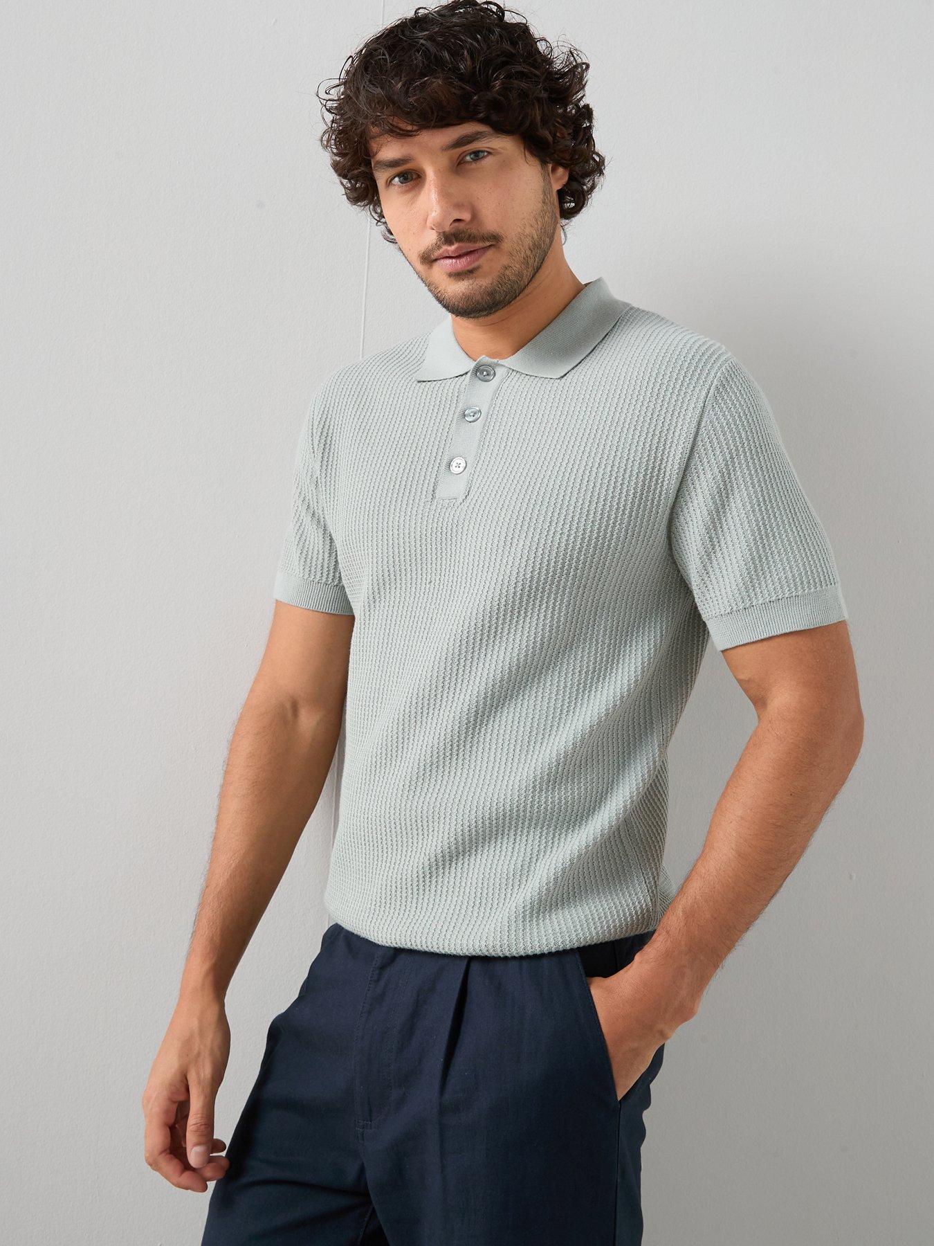The Very Collection Cotton Blend Knitted Textured Polo - Sage Green