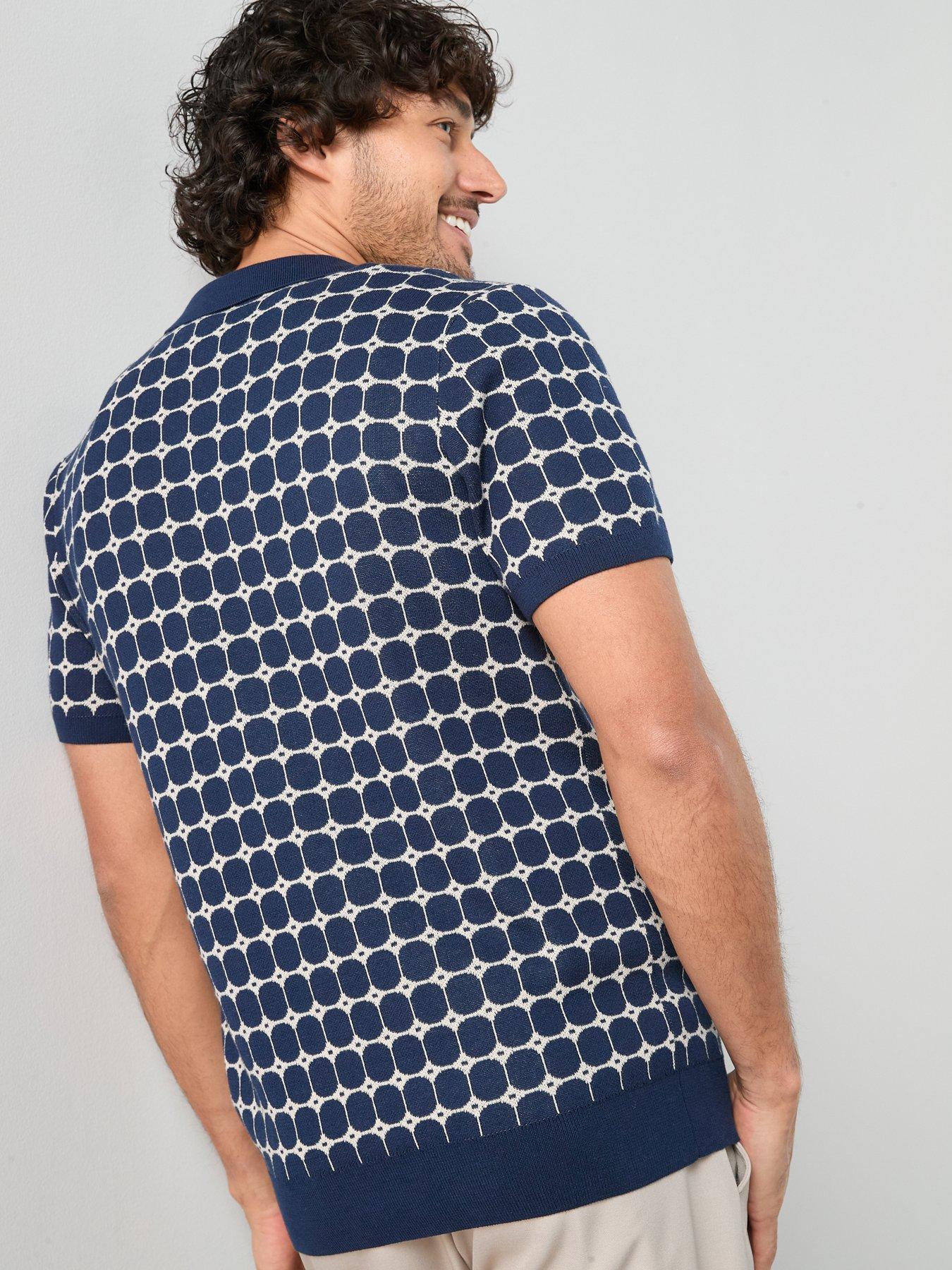 Image 2 of 7 of The Very Collection Cotton Blend Jacquard Pattern Button Through Shirt - Navy