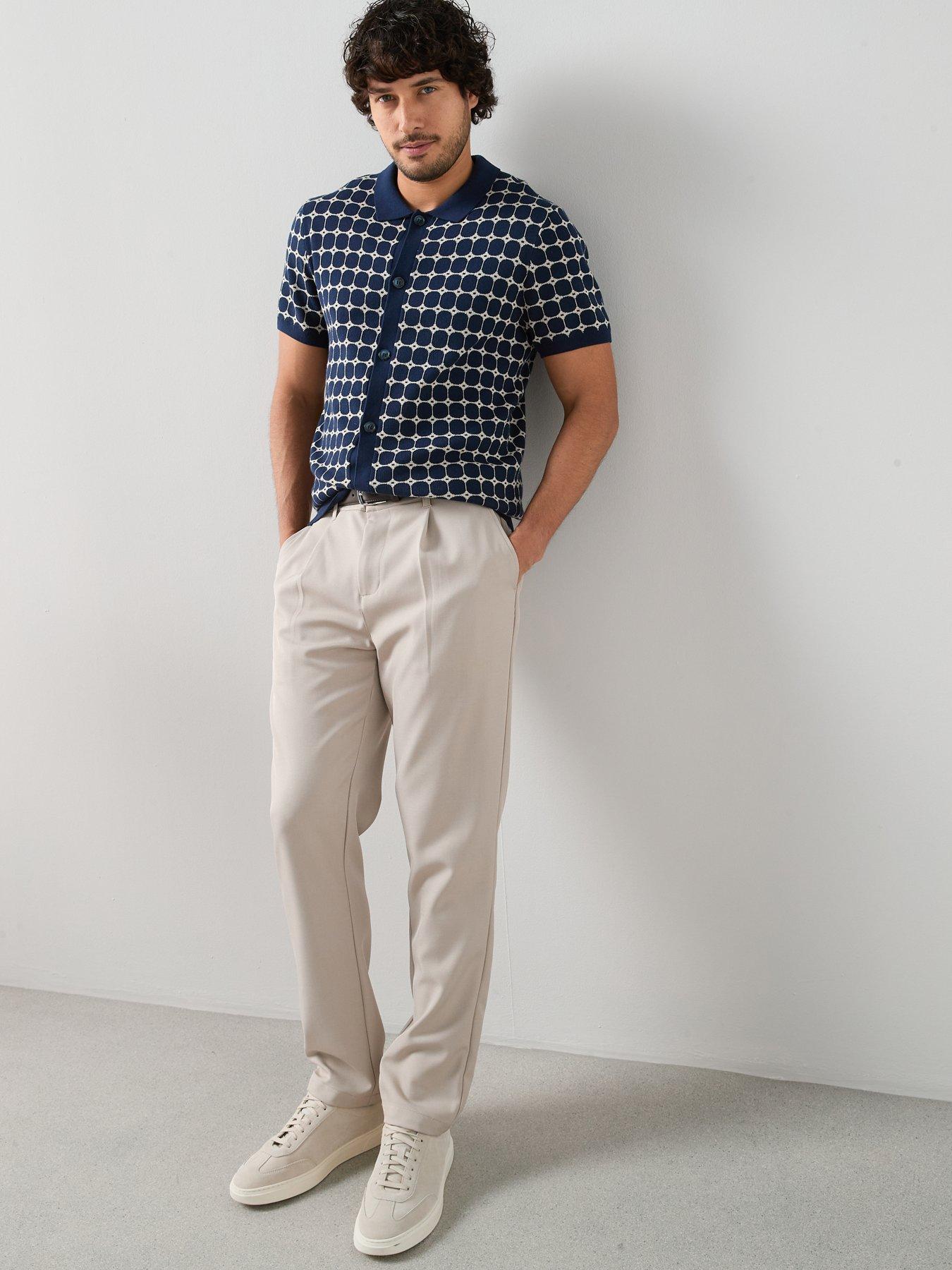 Image 4 of 7 of The Very Collection Cotton Blend Jacquard Pattern Button Through Shirt - Navy