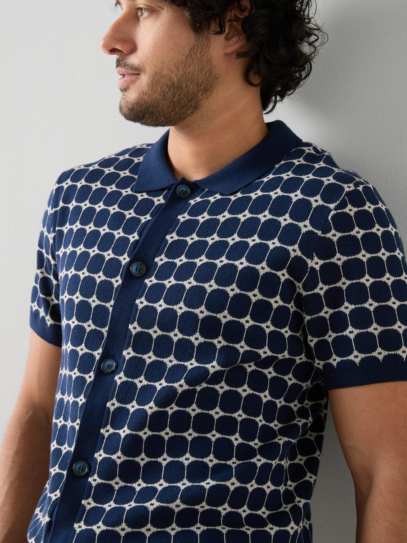 Image 5 of 7 of The Very Collection Cotton Blend Jacquard Pattern Button Through Shirt - Navy