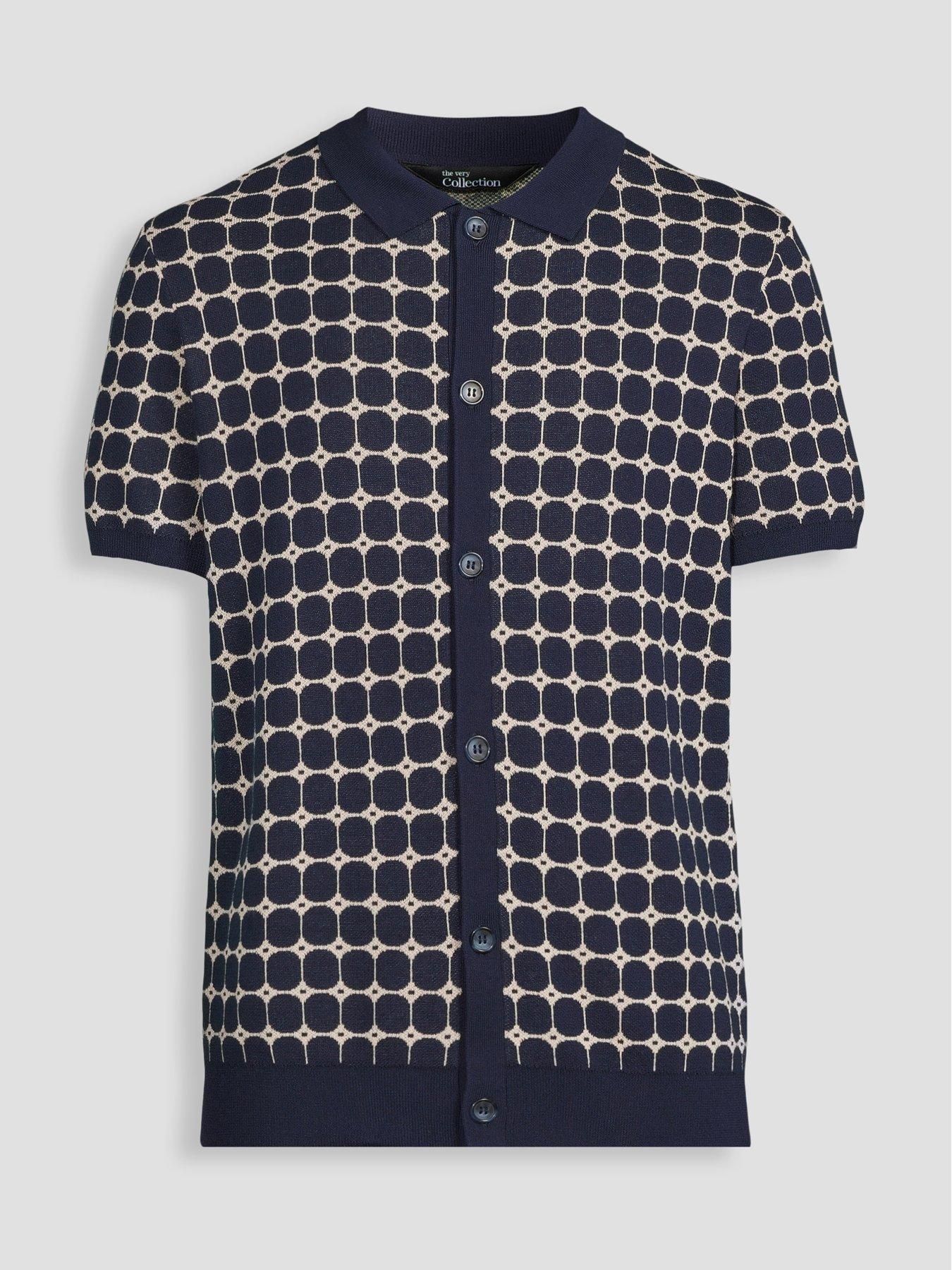 Image 7 of 7 of The Very Collection Cotton Blend Jacquard Pattern Button Through Shirt - Navy
