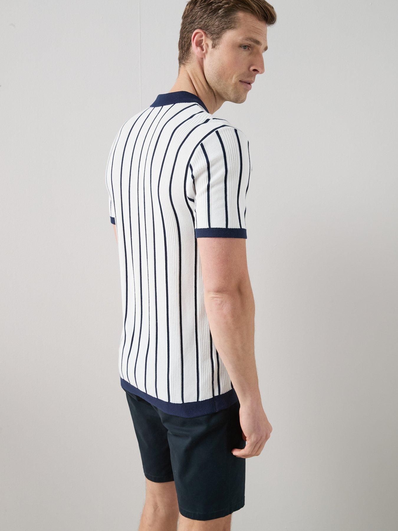 Image 2 of 6 of The Very Collection Cotton Blend Blue Stripe Knitted Polo - White