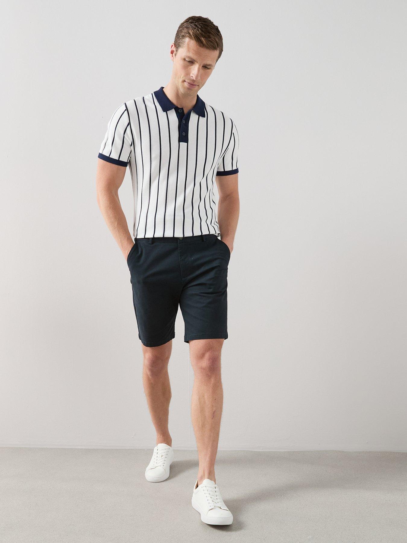 Image 3 of 6 of The Very Collection Cotton Blend Blue Stripe Knitted Polo - White