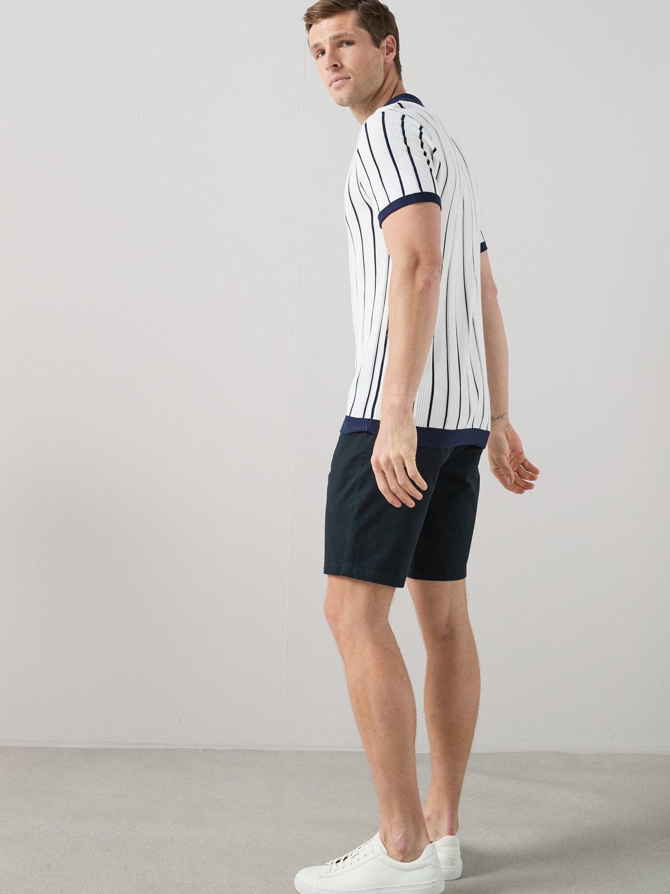 Image 5 of 6 of The Very Collection Cotton Blend Blue Stripe Knitted Polo - White
