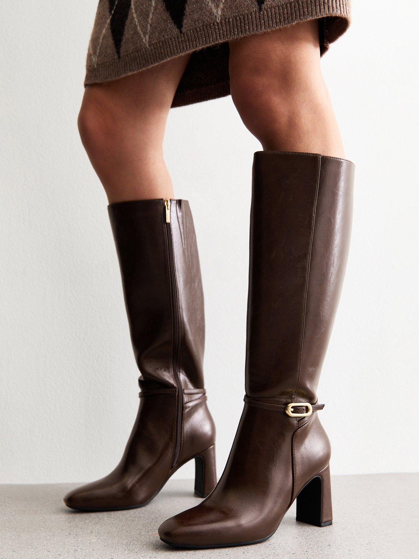 New Look Dark Brown Faux Leather Knee High Boots