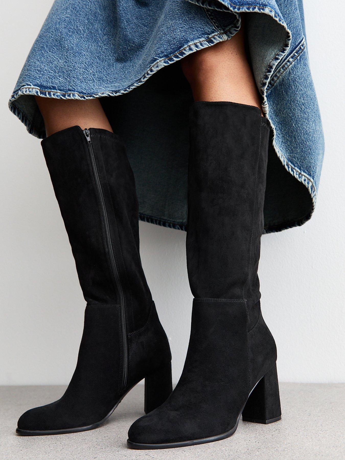 New Look Wide Fit Faux Suede Knee High Boots - Black | Very