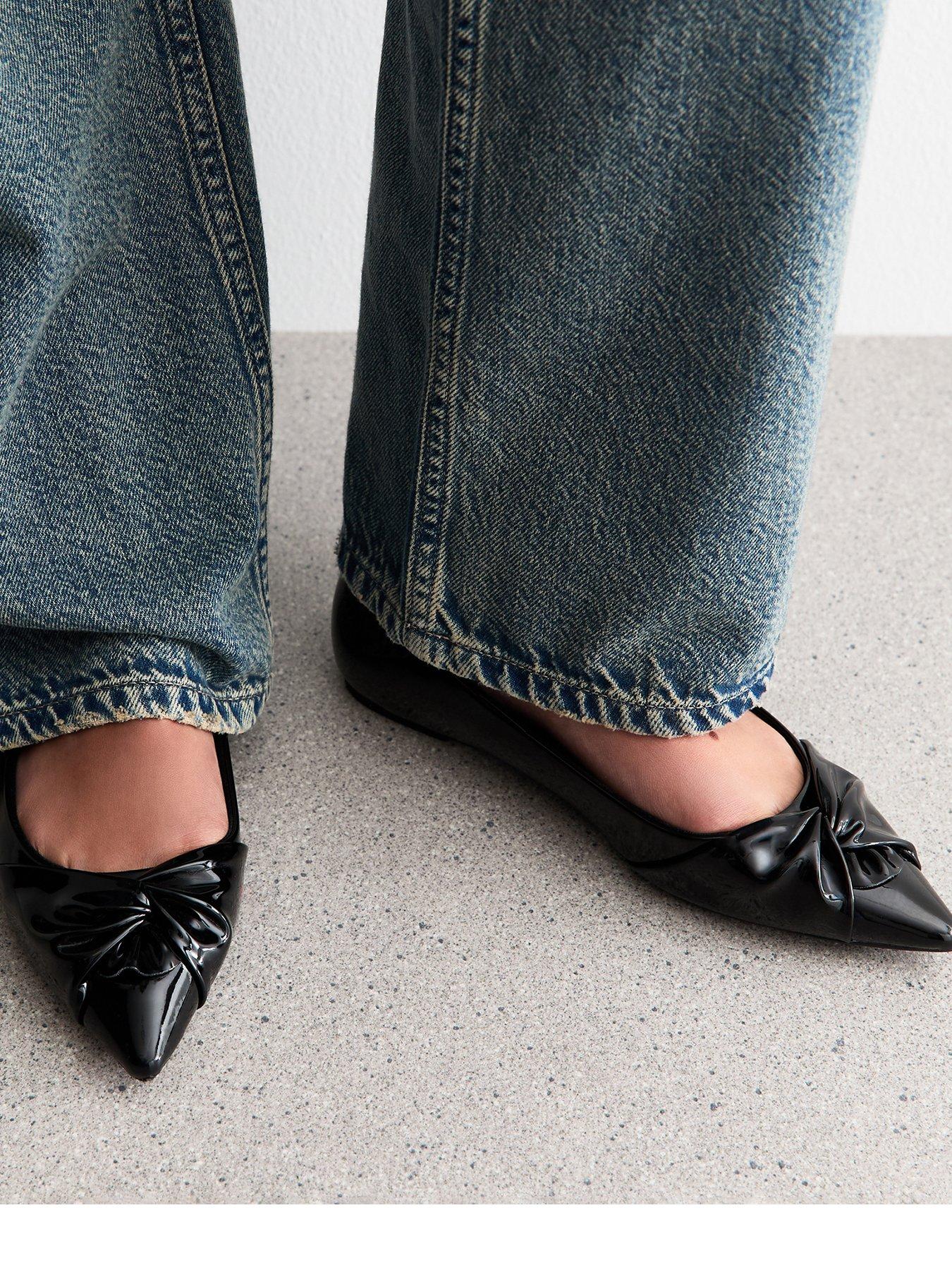 Image 2 of 6 of New Look Black Twist Faux Leather Pointed Toe Pumps
