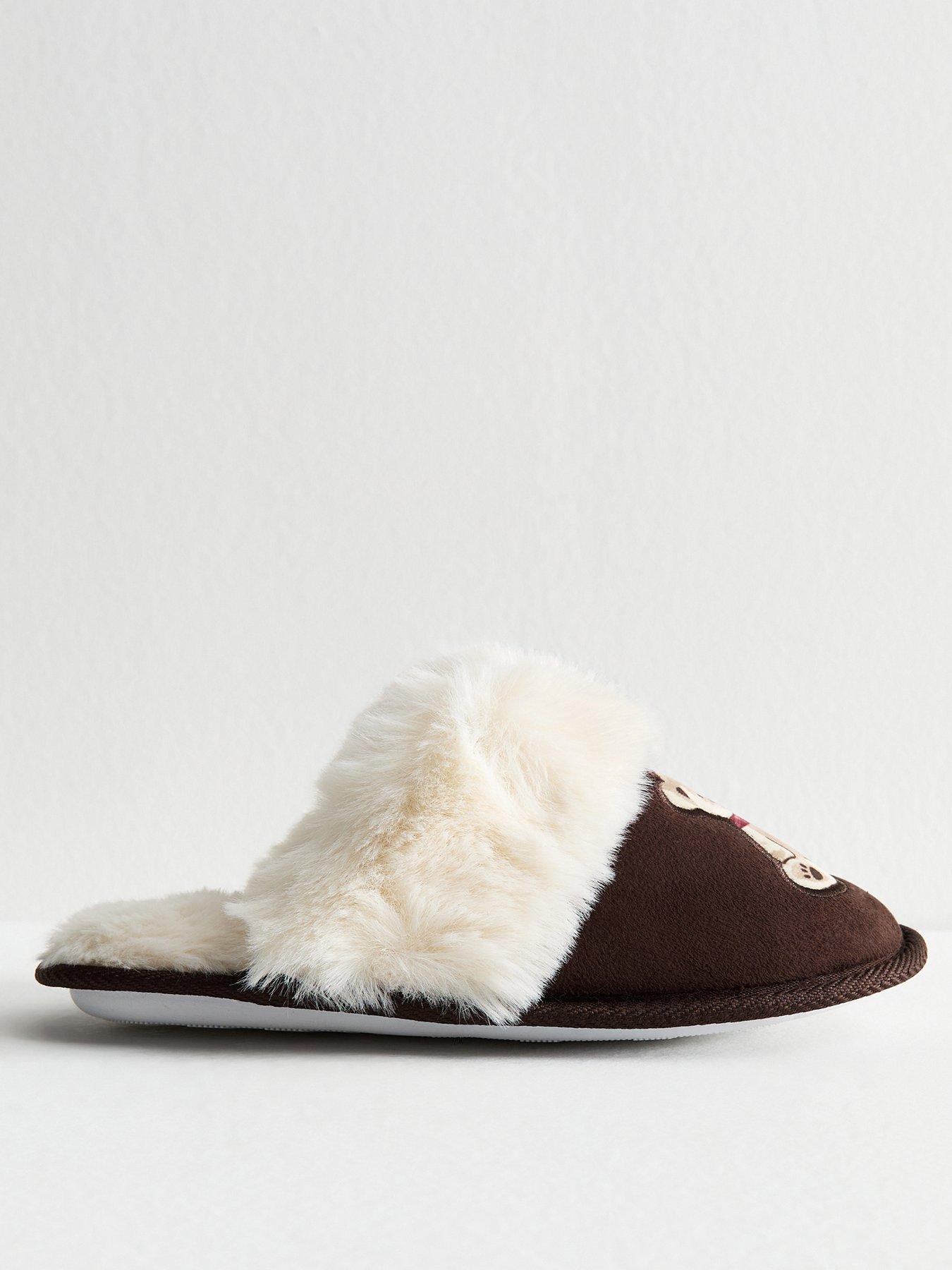 New Look Brown Teddy Bear Applique Mule Slippers