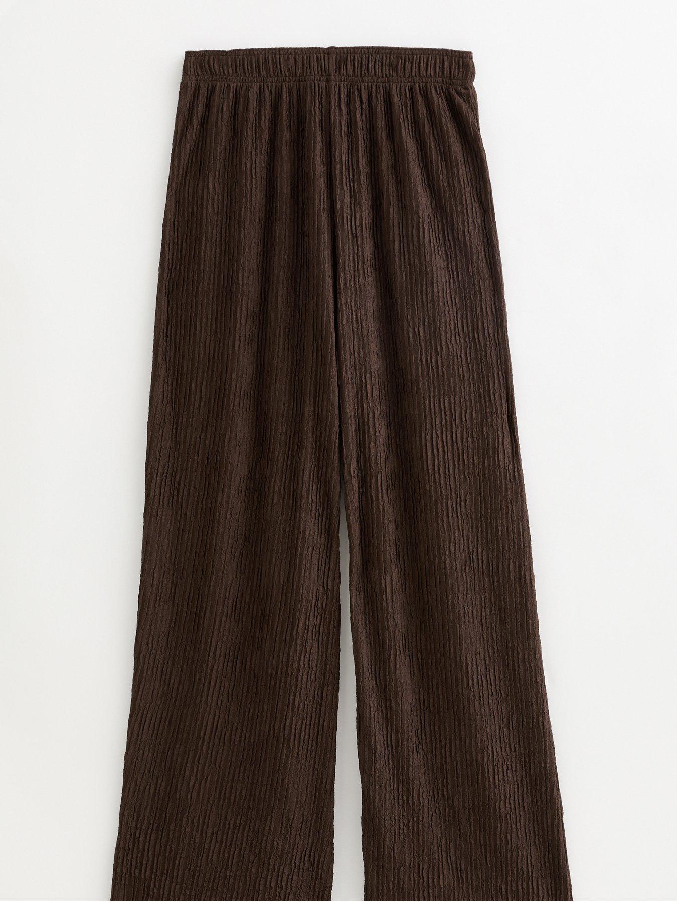 Image 5 of 6 of New Look Brown Textured Jersey Wide Leg Trousers
