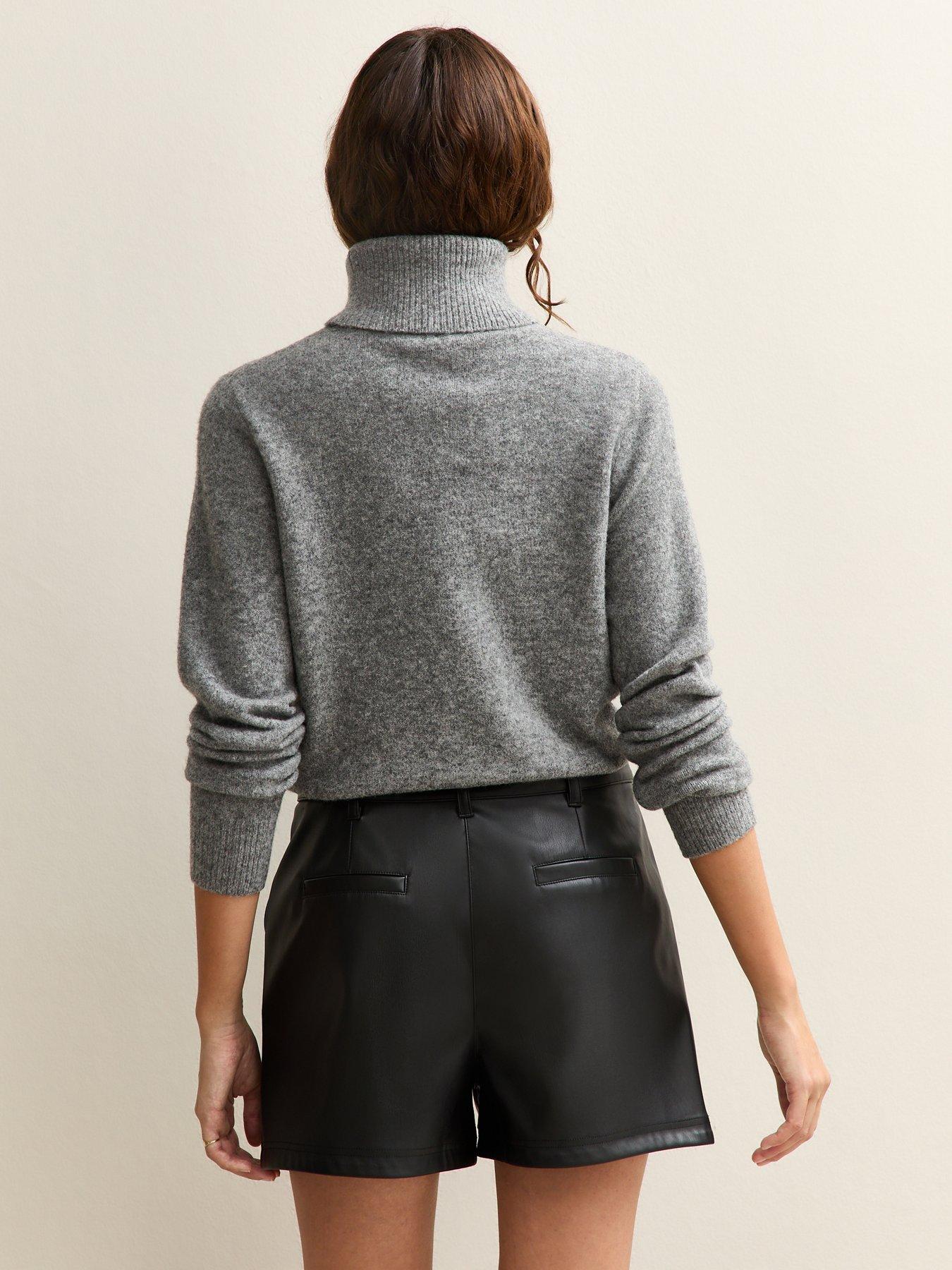 Image 2 of 5 of New Look Black Faux Leather Belted Shorts