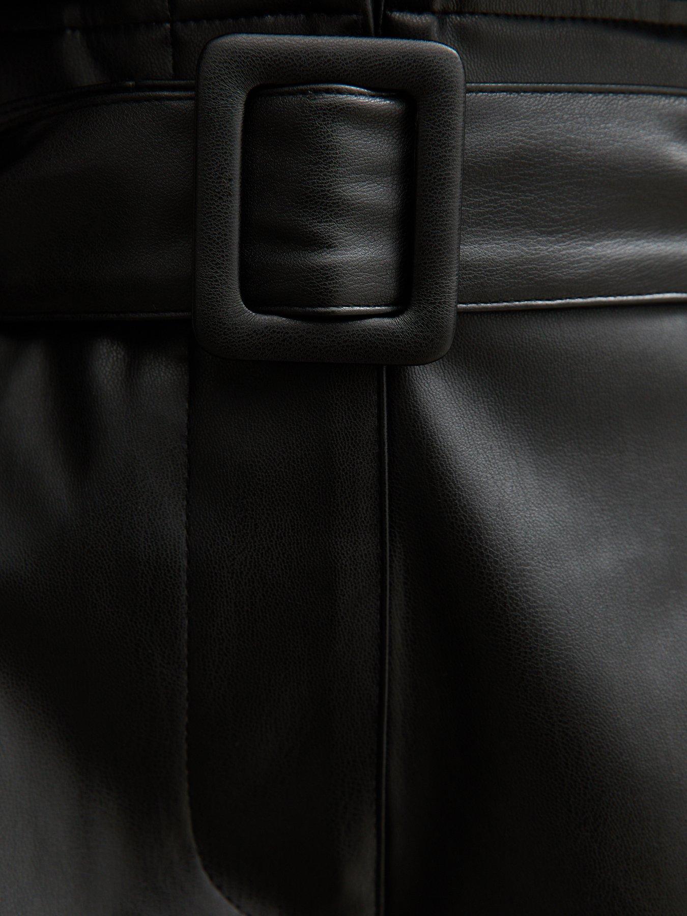 Image 5 of 5 of New Look Black Faux Leather Belted Shorts