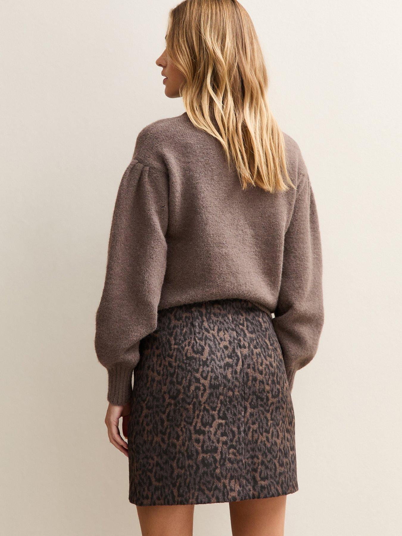 Image 2 of 6 of New Look Brushed Leopard Print Mini Skirt - Brown