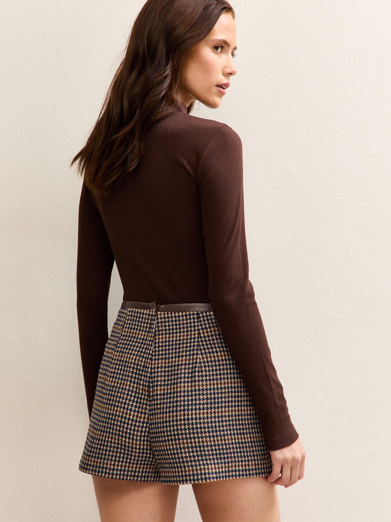 Image 2 of 6 of New Look Mini Check Trim Wrap Skort - Brown