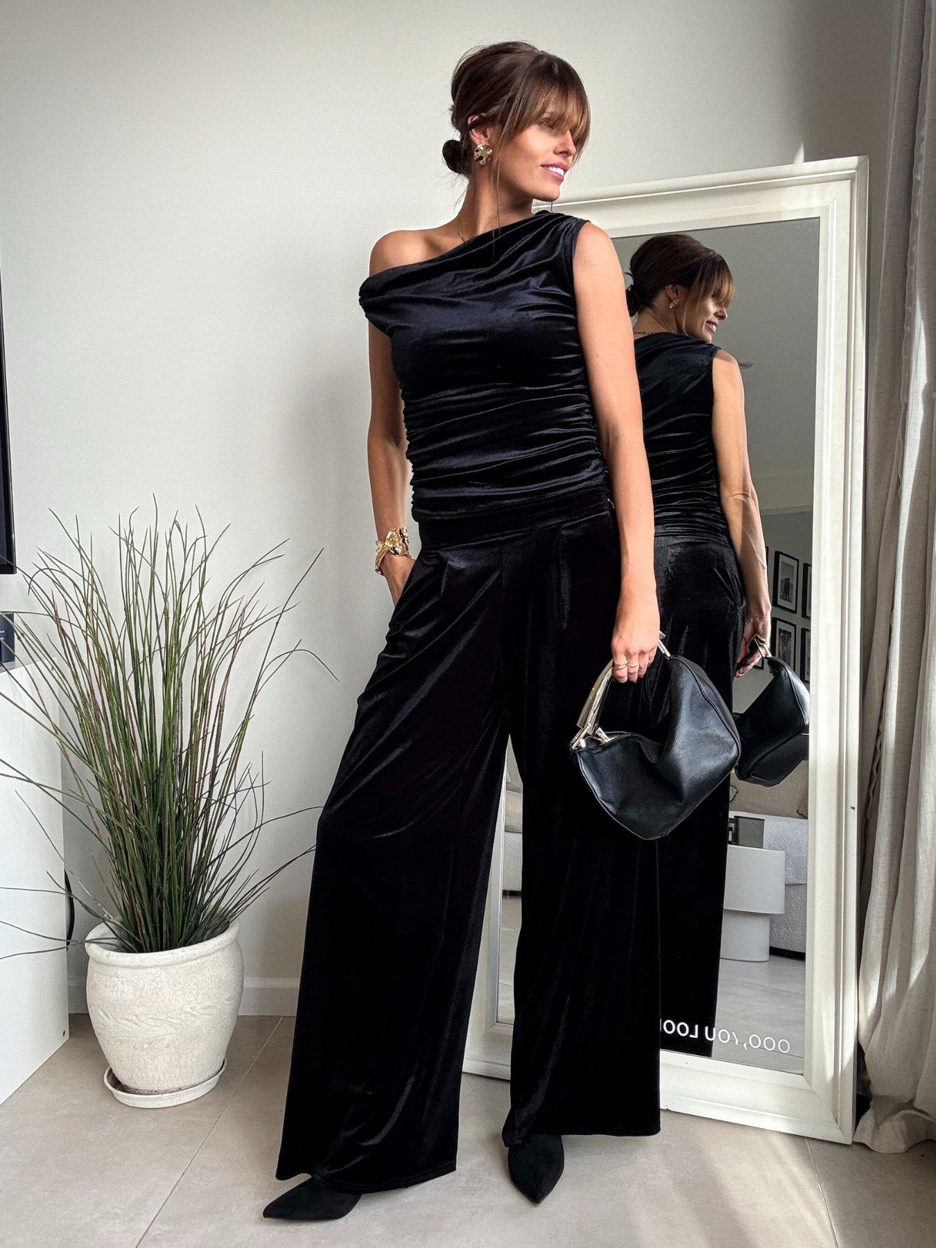 Style Cheat Velvet Wide Leg Trouser - Black