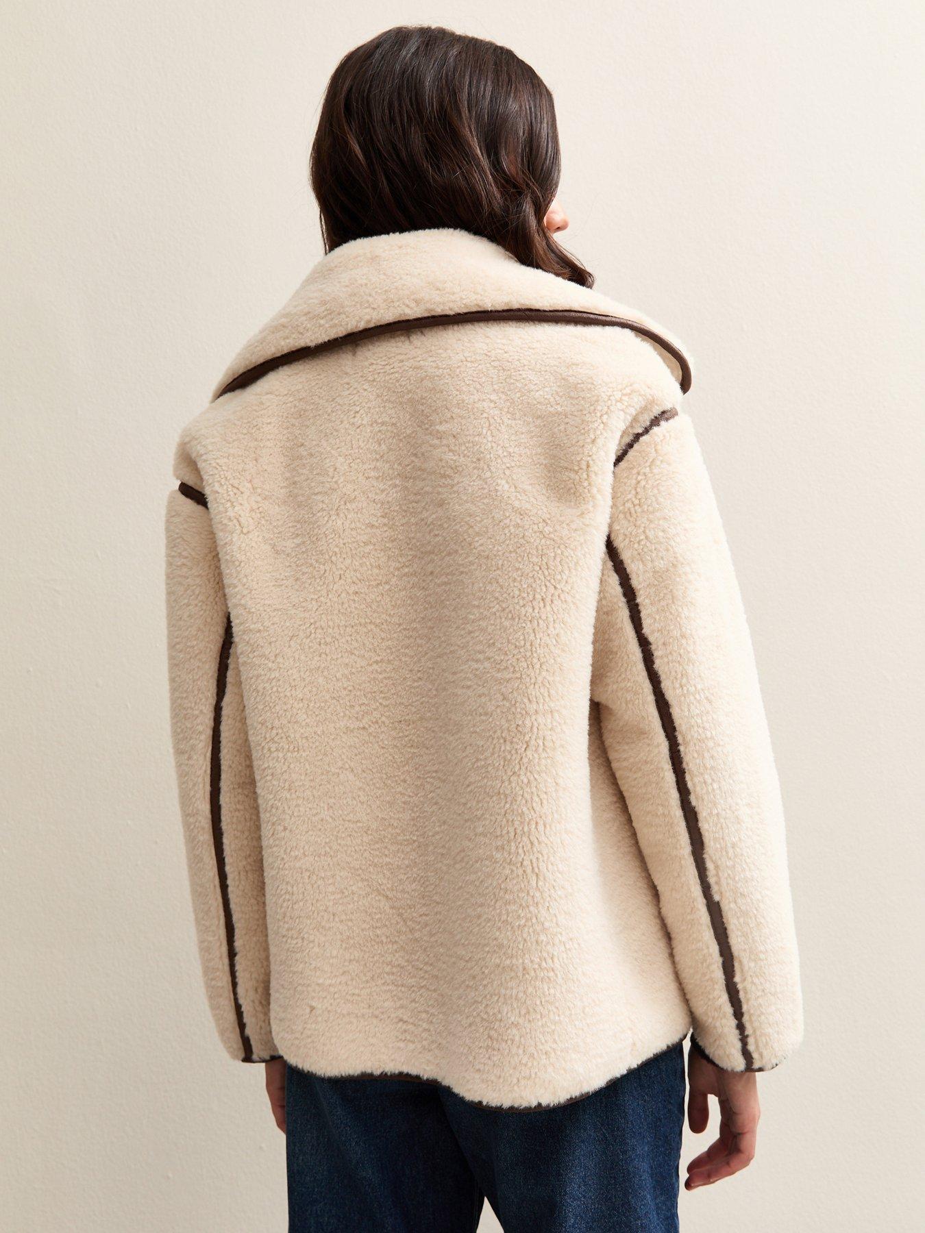 Image 2 of 7 of New Look Cream Faux Fur Bonded Jacket