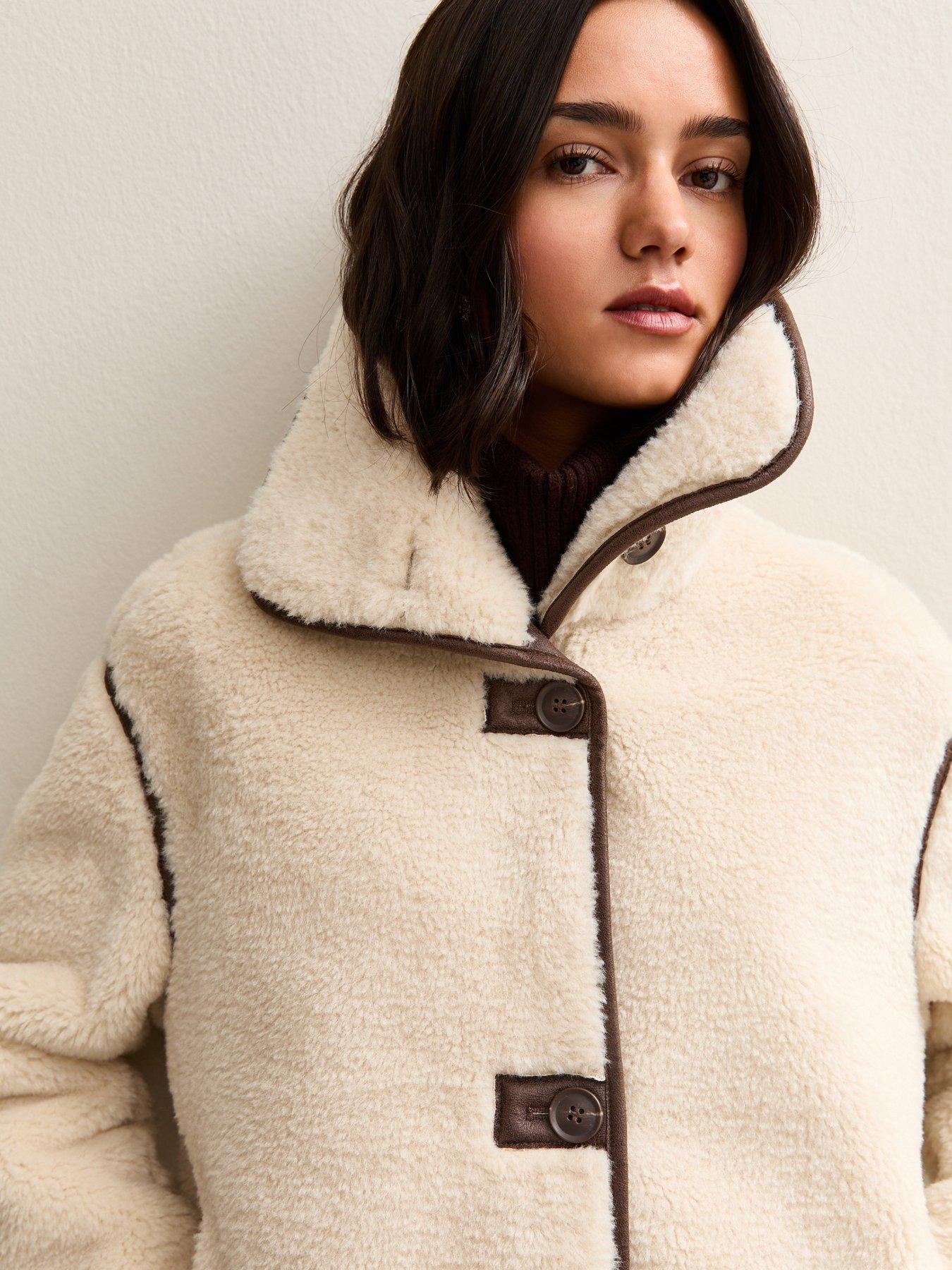 Image 5 of 7 of New Look Cream Faux Fur Bonded Jacket