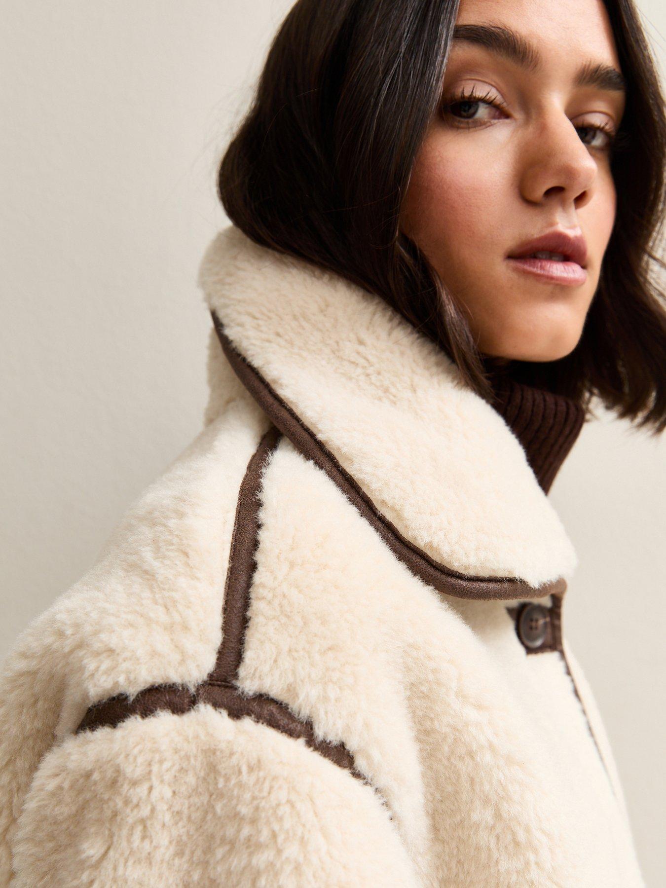 Image 6 of 7 of New Look Cream Faux Fur Bonded Jacket